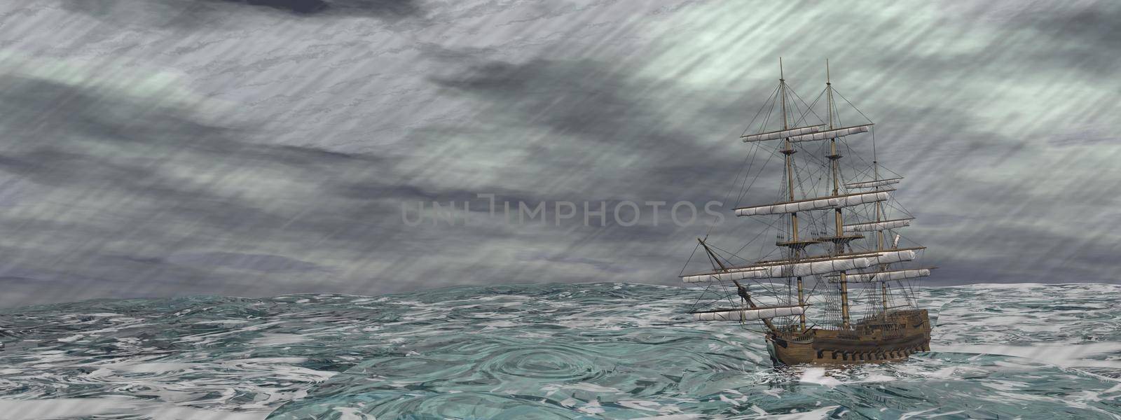 Old ship in the storm - 3D render by Elenaphotos21