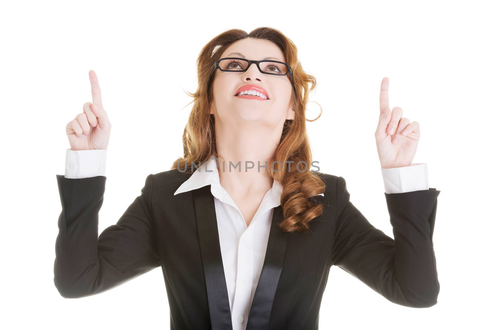 Happy success businesswoman pointing by BDS