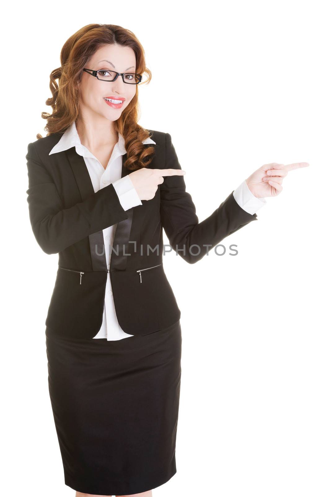 Happy success businesswoman pointing by BDS