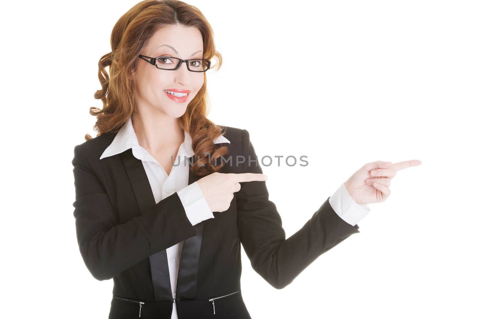 Happy success business woman pointing by BDS