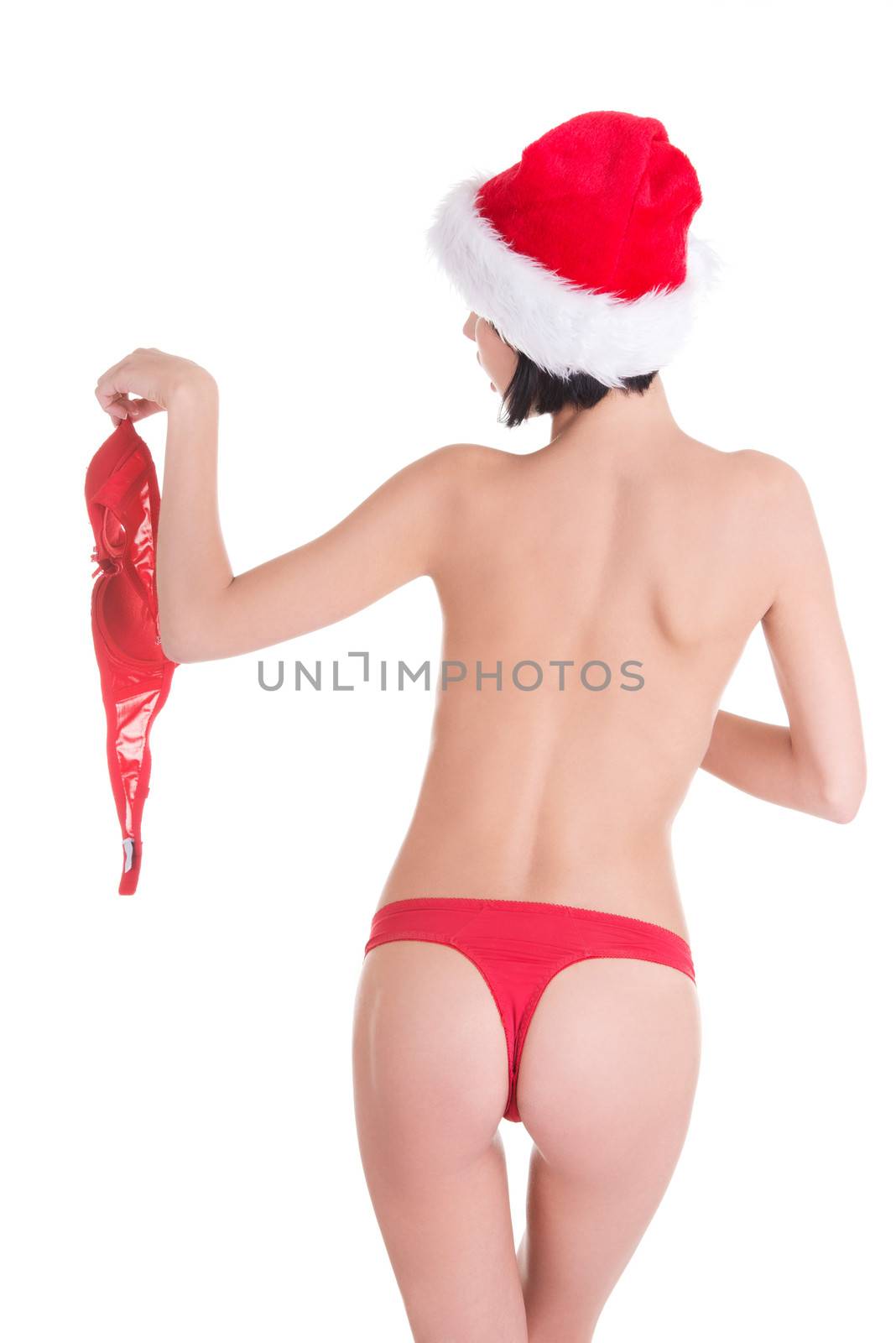 Sexy ,fit ,topless santa girl, isolated on white
