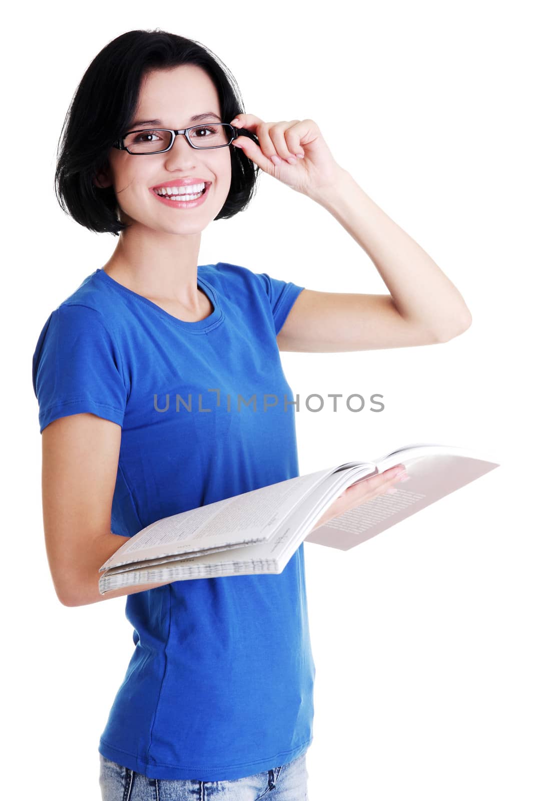 Happy student woman with notebooks by BDS