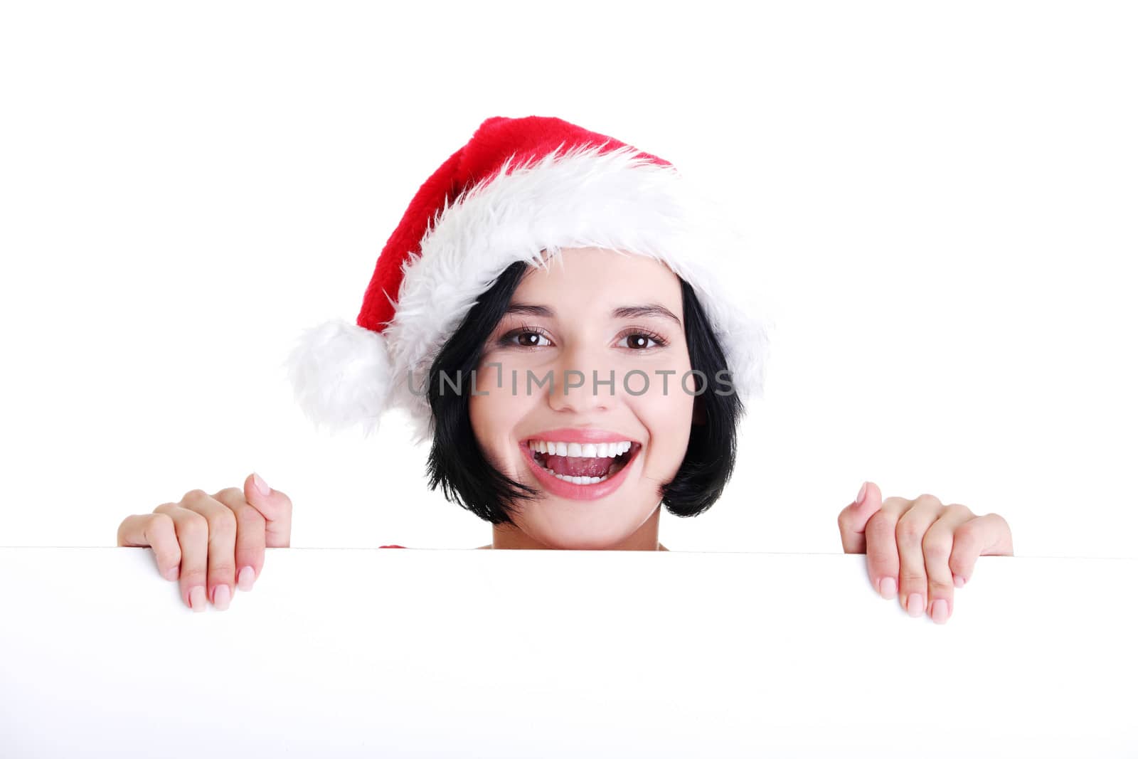 Santa girl holding blank board by BDS