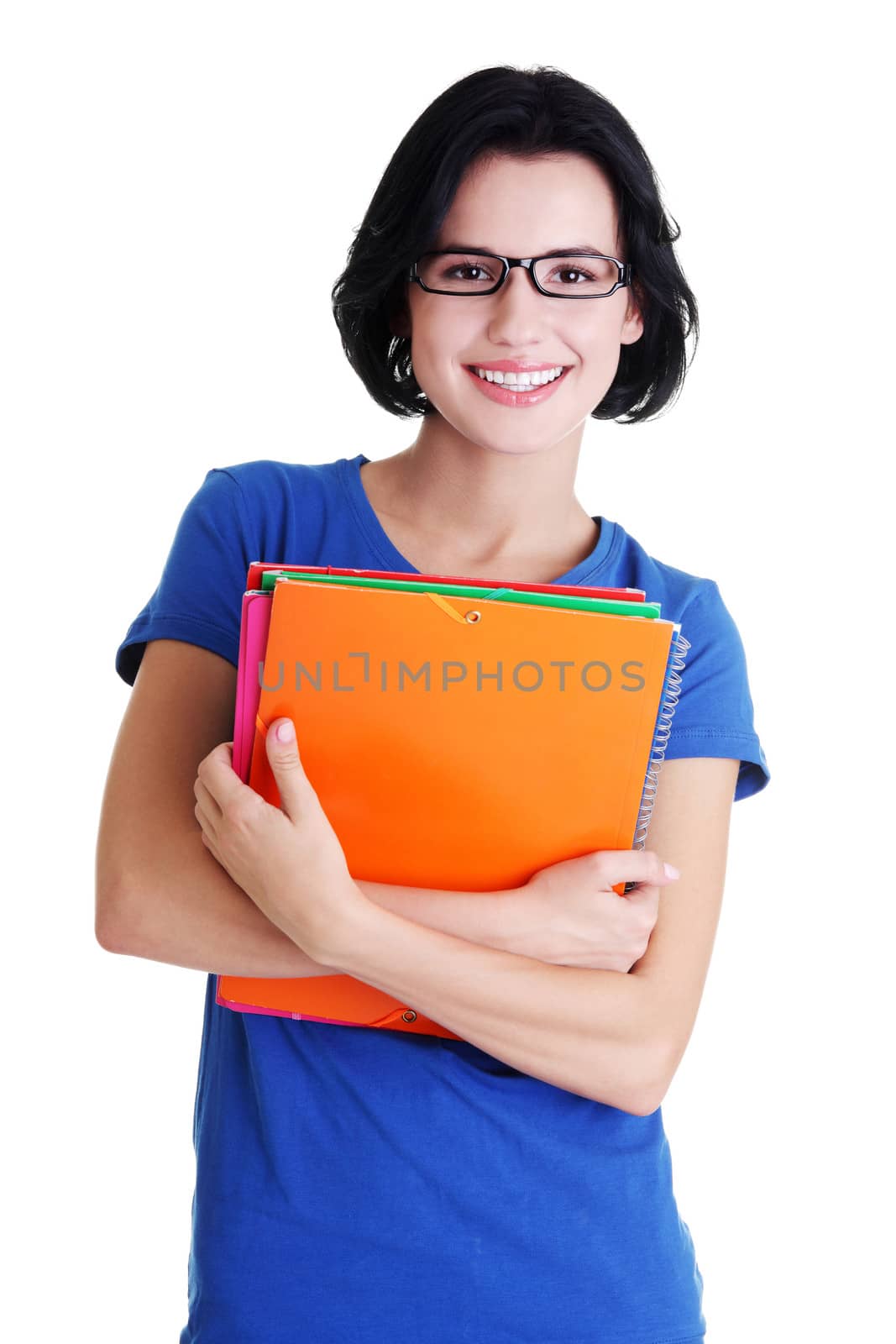 Happy student woman with notebooks by BDS