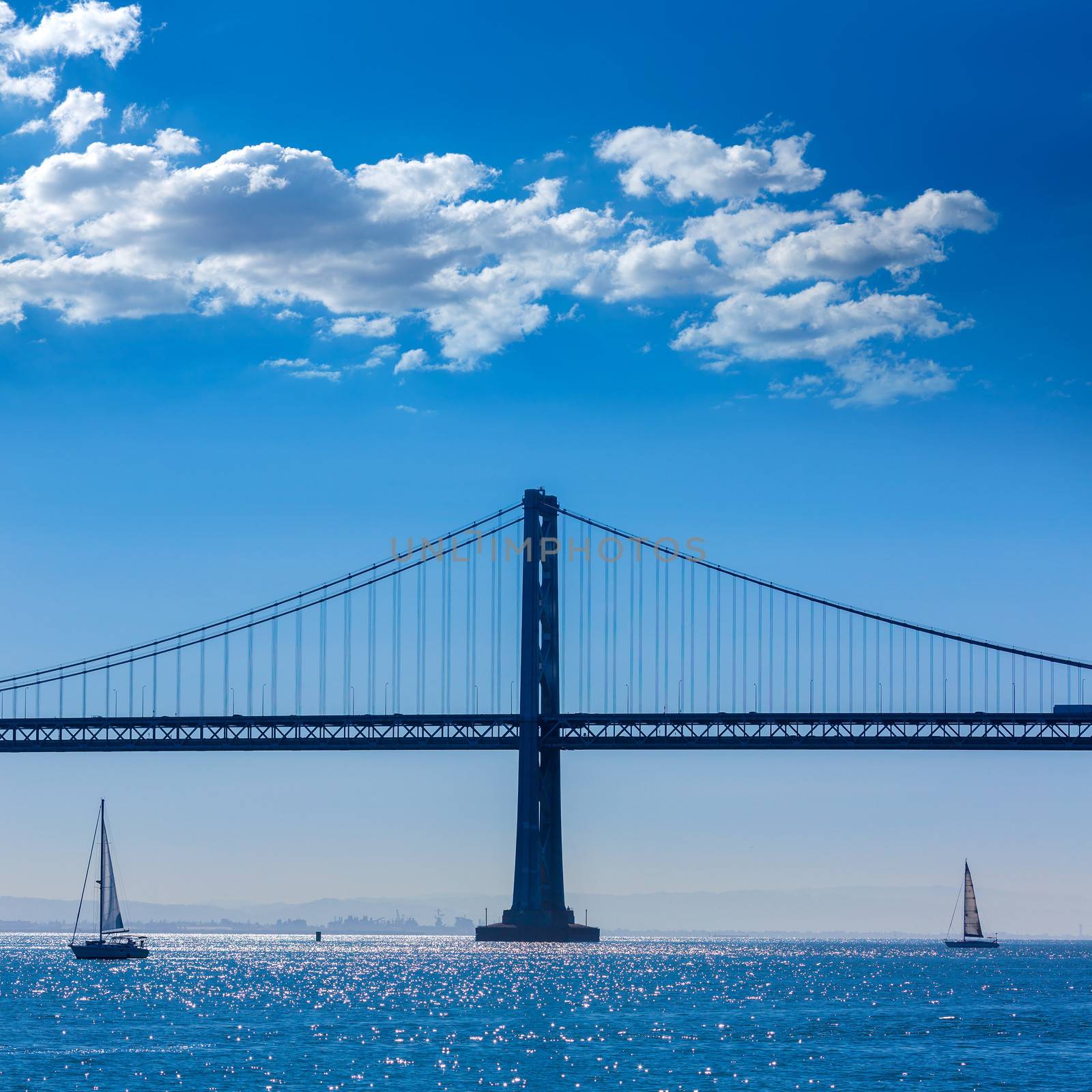 San Francisco Bay bridge sailboat from Pier 7 California by lunamarina