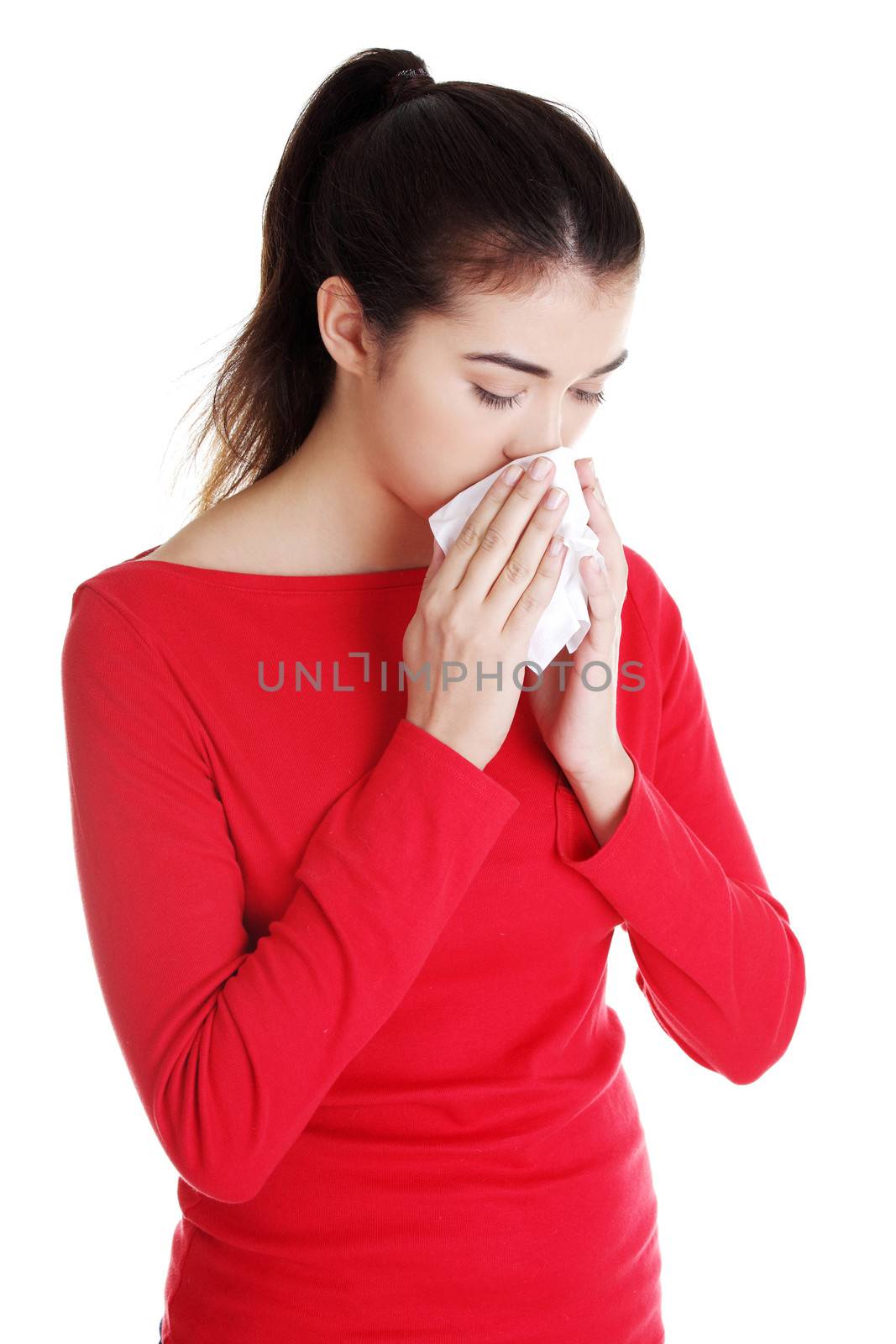 Teen woman with allergy or cold by BDS