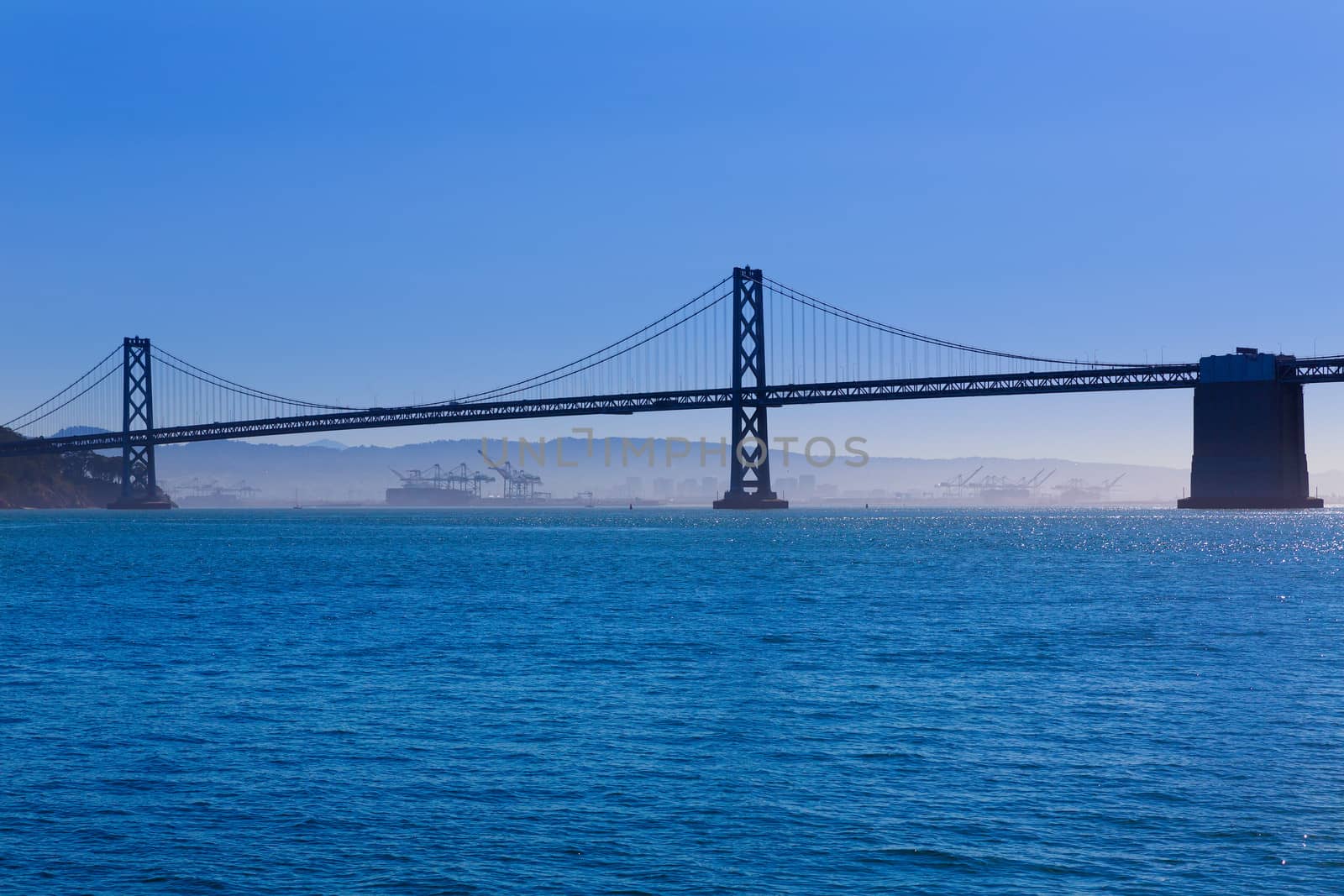 San Francisco Bay bridge from Pier 7 in California USA