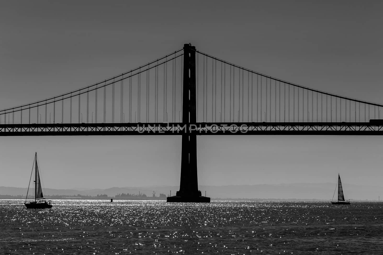 San Francisco Bay bridge sailboat from Pier 7 California by lunamarina