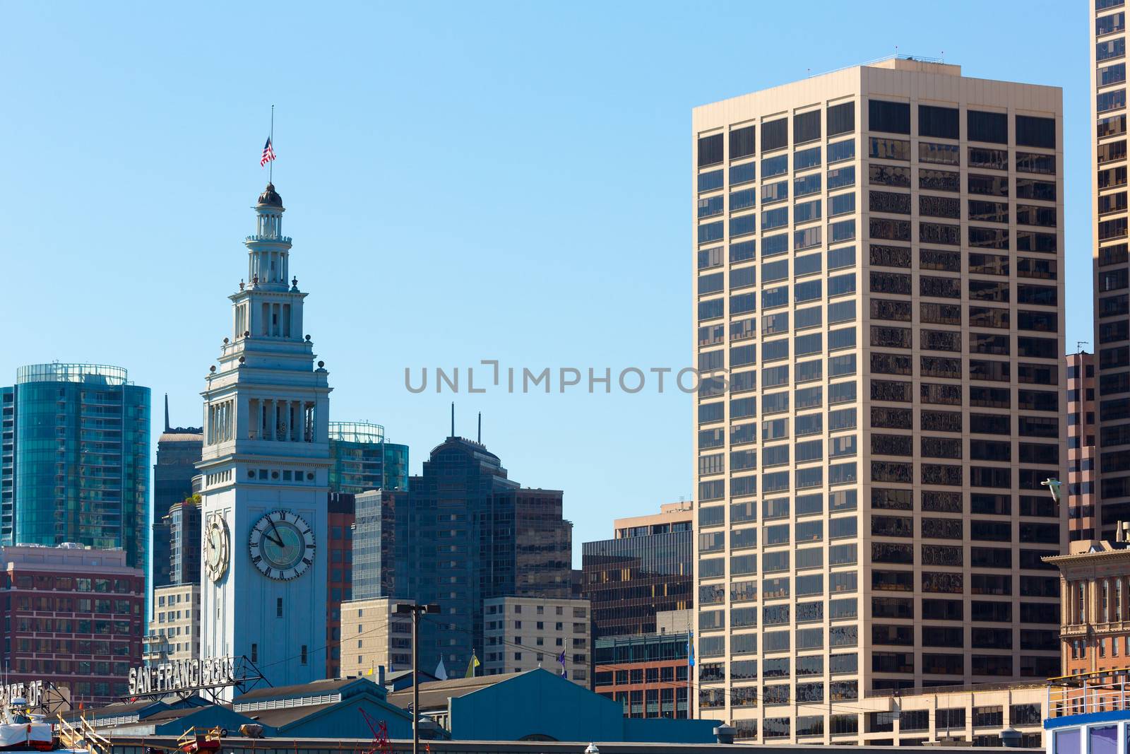 San Francisco Ferry Building Clock Tower in Embarcadero California USA