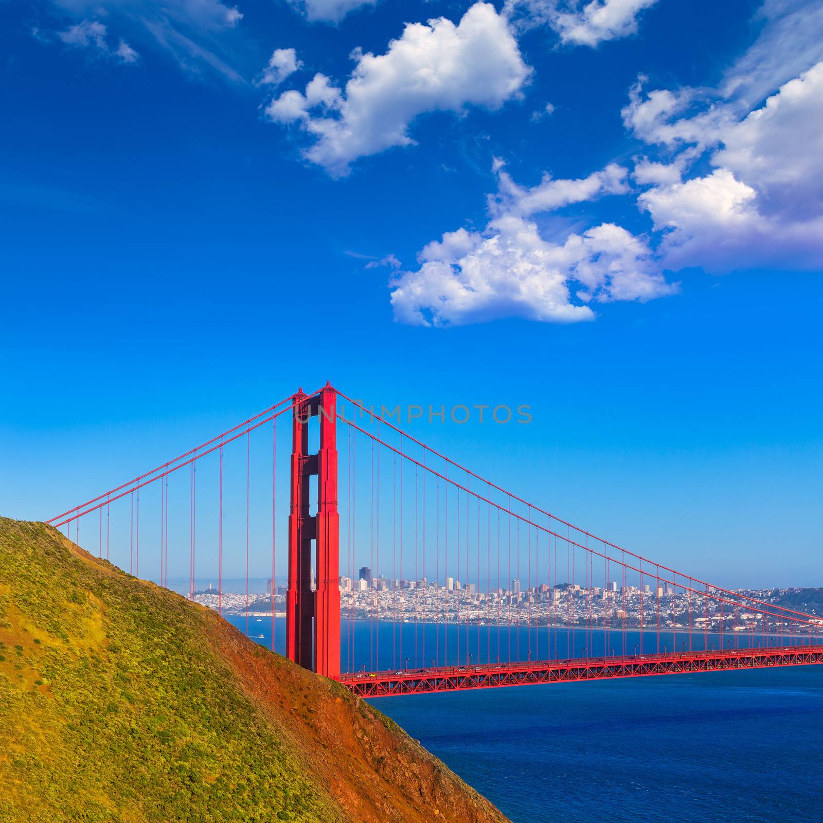 Golden Gate Bridge San Francisco GGB from Marin headlands in California USA