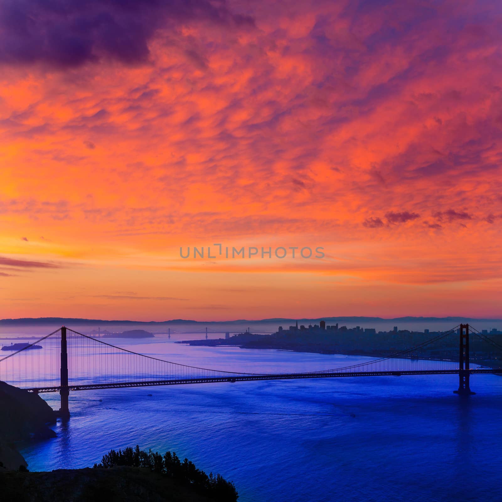 Golden Gate Bridge San Francisco sunrise California USA from Marin headlands