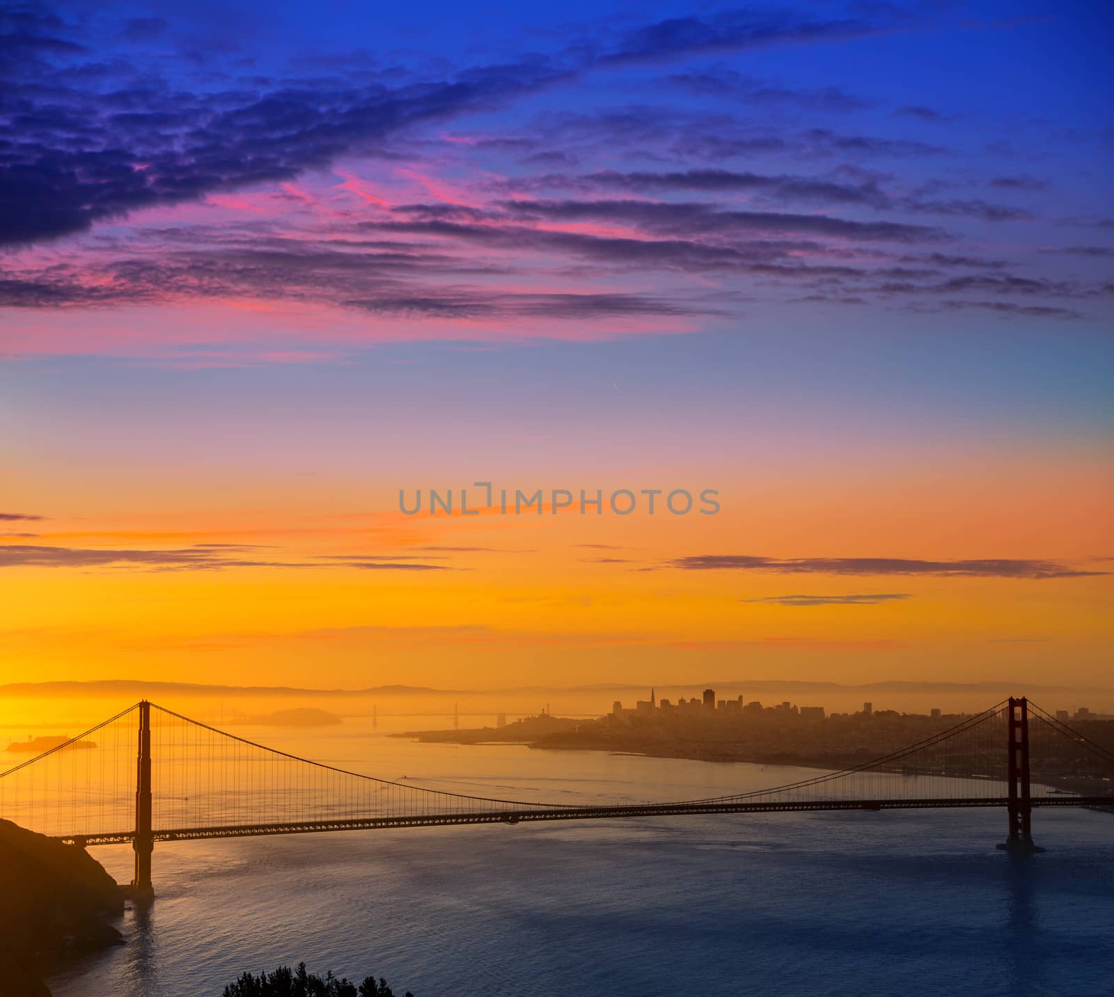 San Francisco Golden Gate Bridge sunrise California USA from Marin headlands