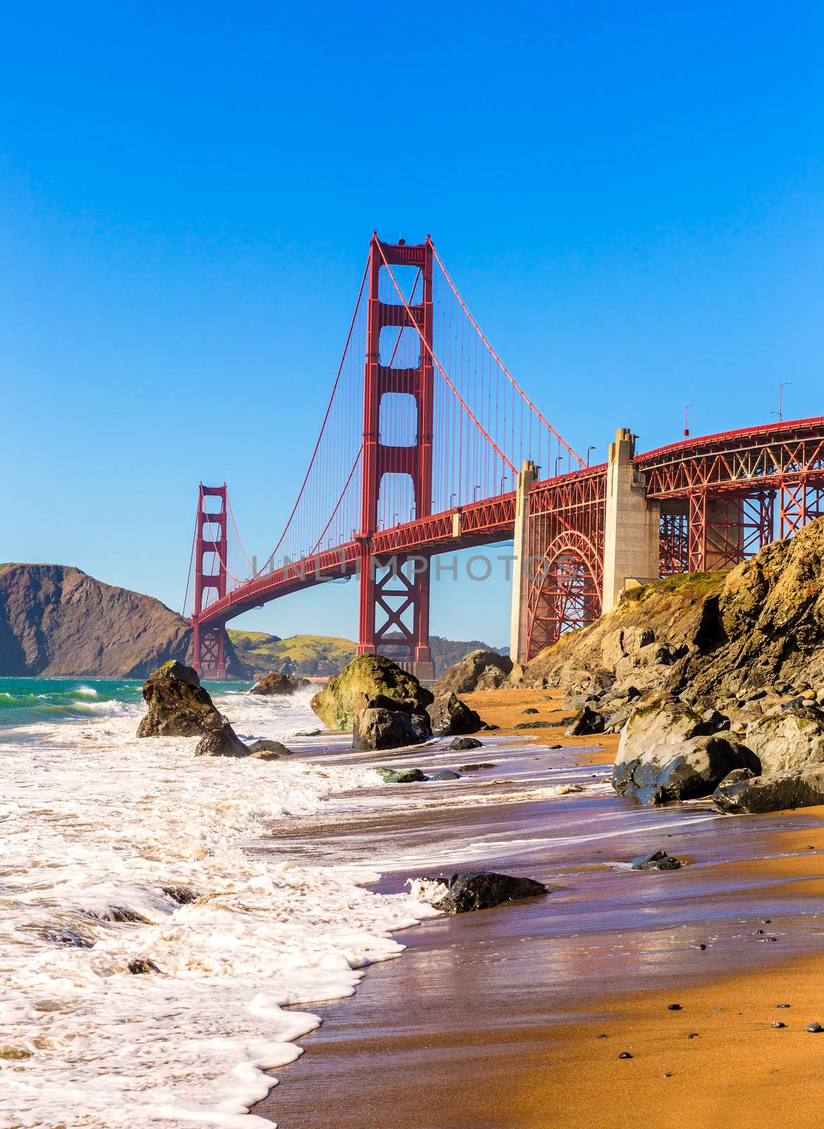 San Francisco Golden Gate Bridge GGB from Marshall beach in California USA