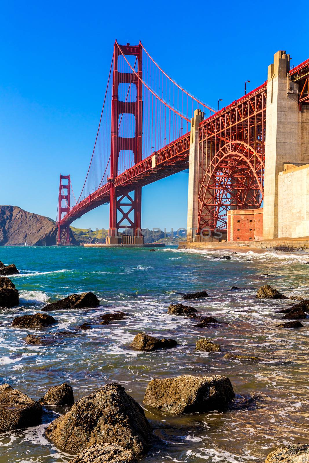 San Francisco Golden Gate Bridge GGB from Marshall beach in California USA