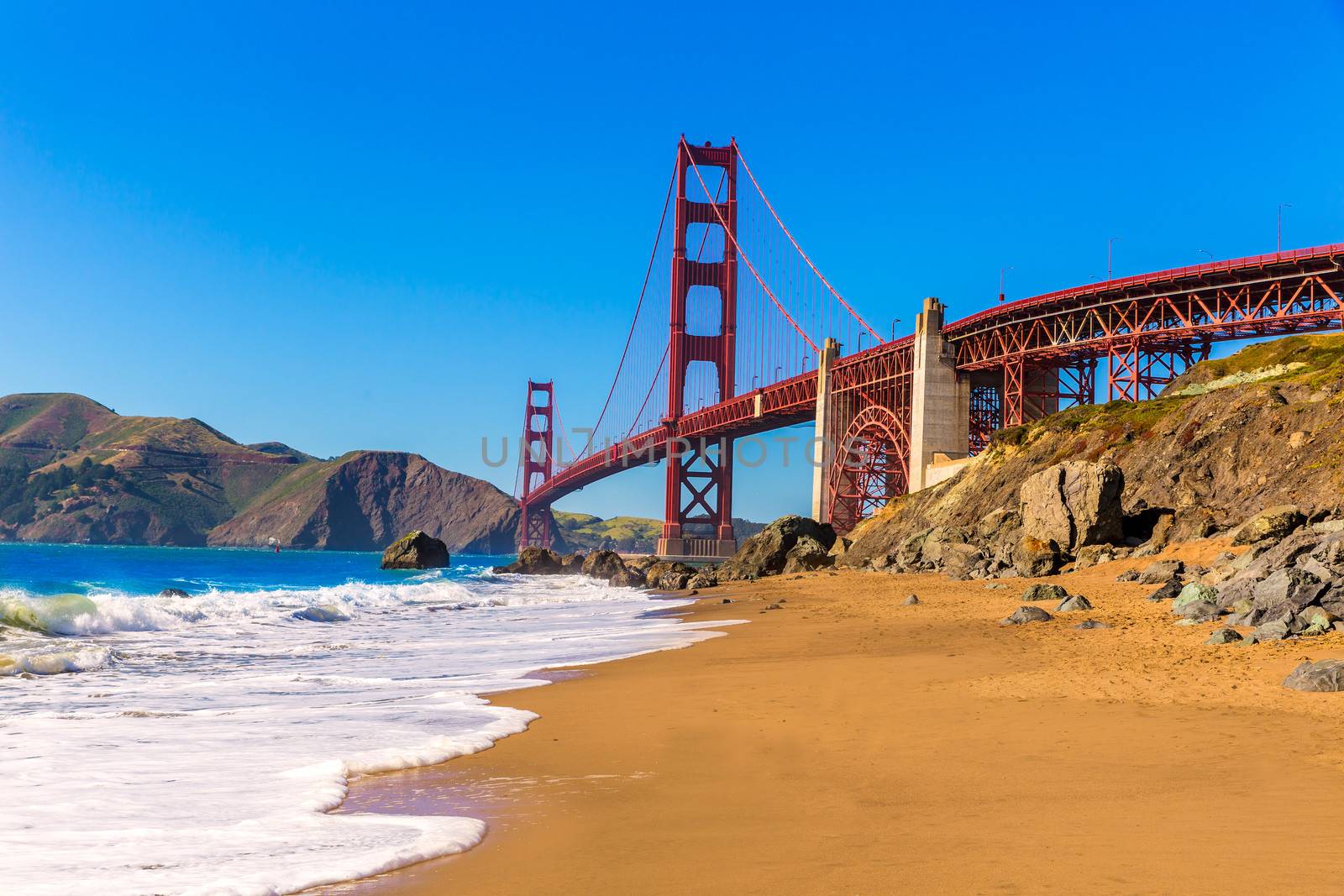 San Francisco Golden Gate Bridge GGB from Marshall beach in California USA