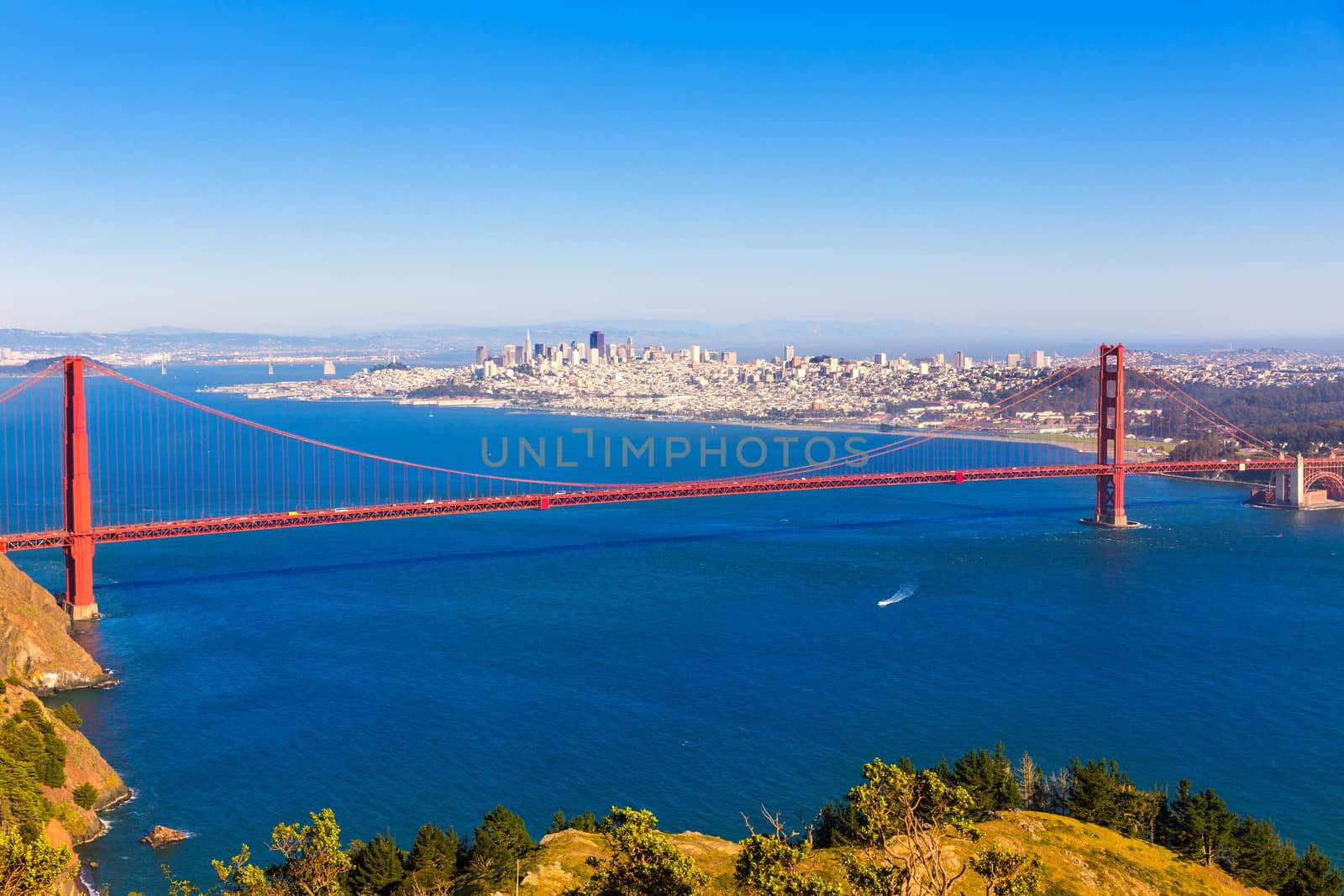 San Francisco Golden Gate Bridge GGB from Marin headlands in California USA