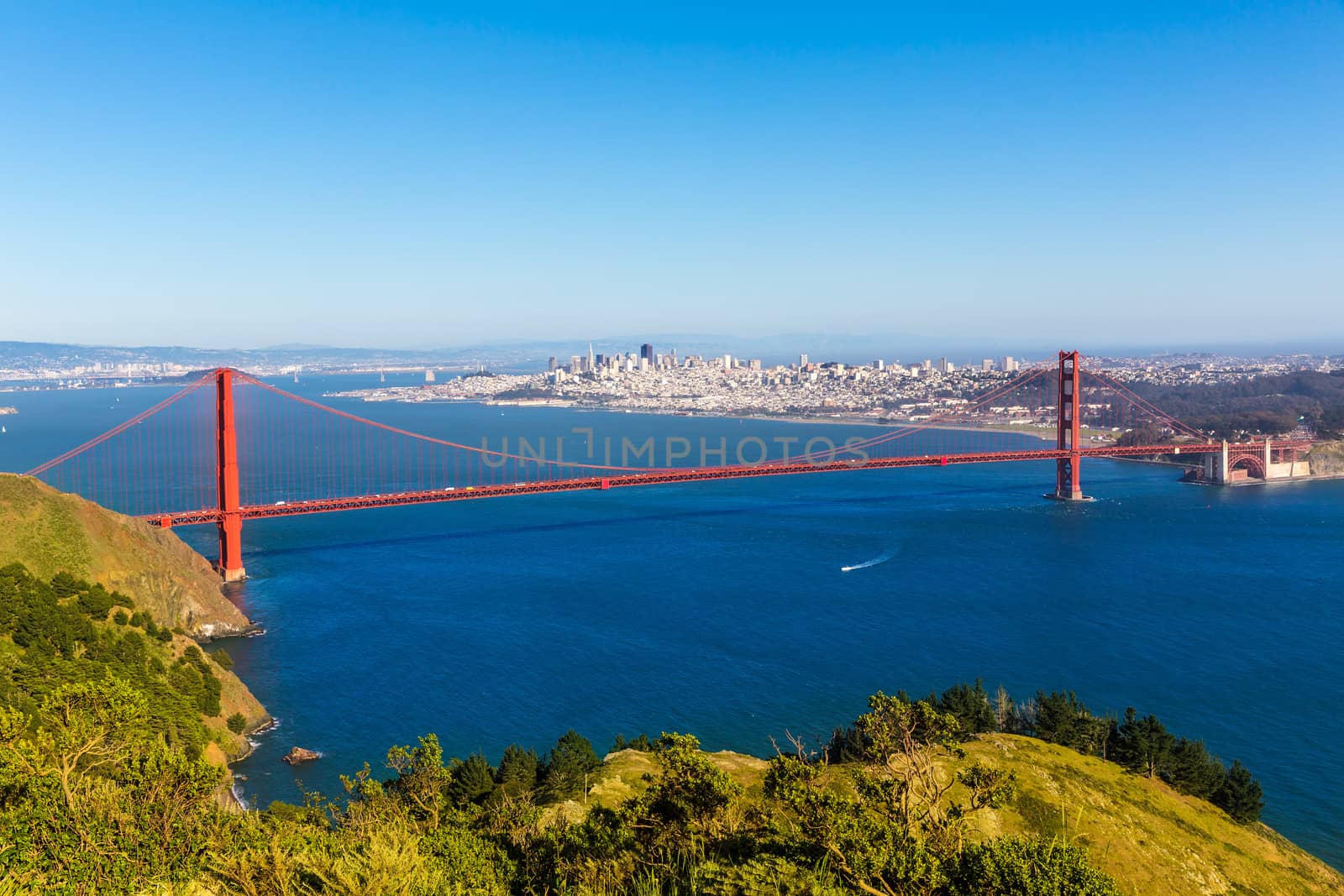 San Francisco Golden Gate Bridge GGB from Marin headlands in California USA