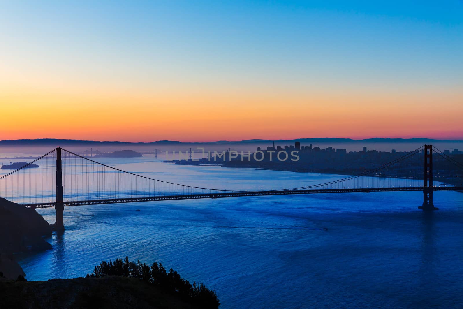 San Francisco Golden Gate Bridge sunrise California USA from Marin headlands