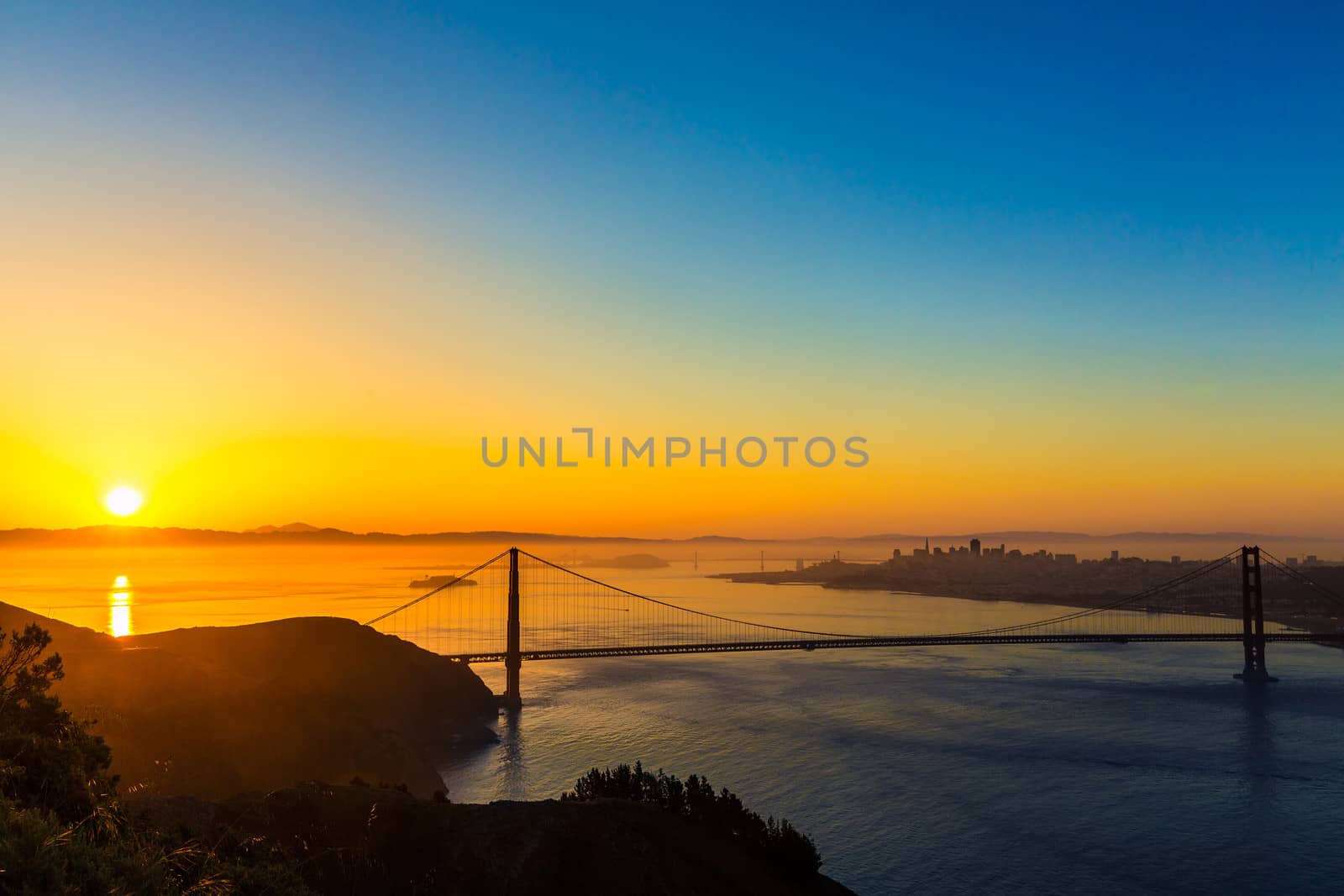 San Francisco Golden Gate Bridge sunrise California USA from Marin headlands