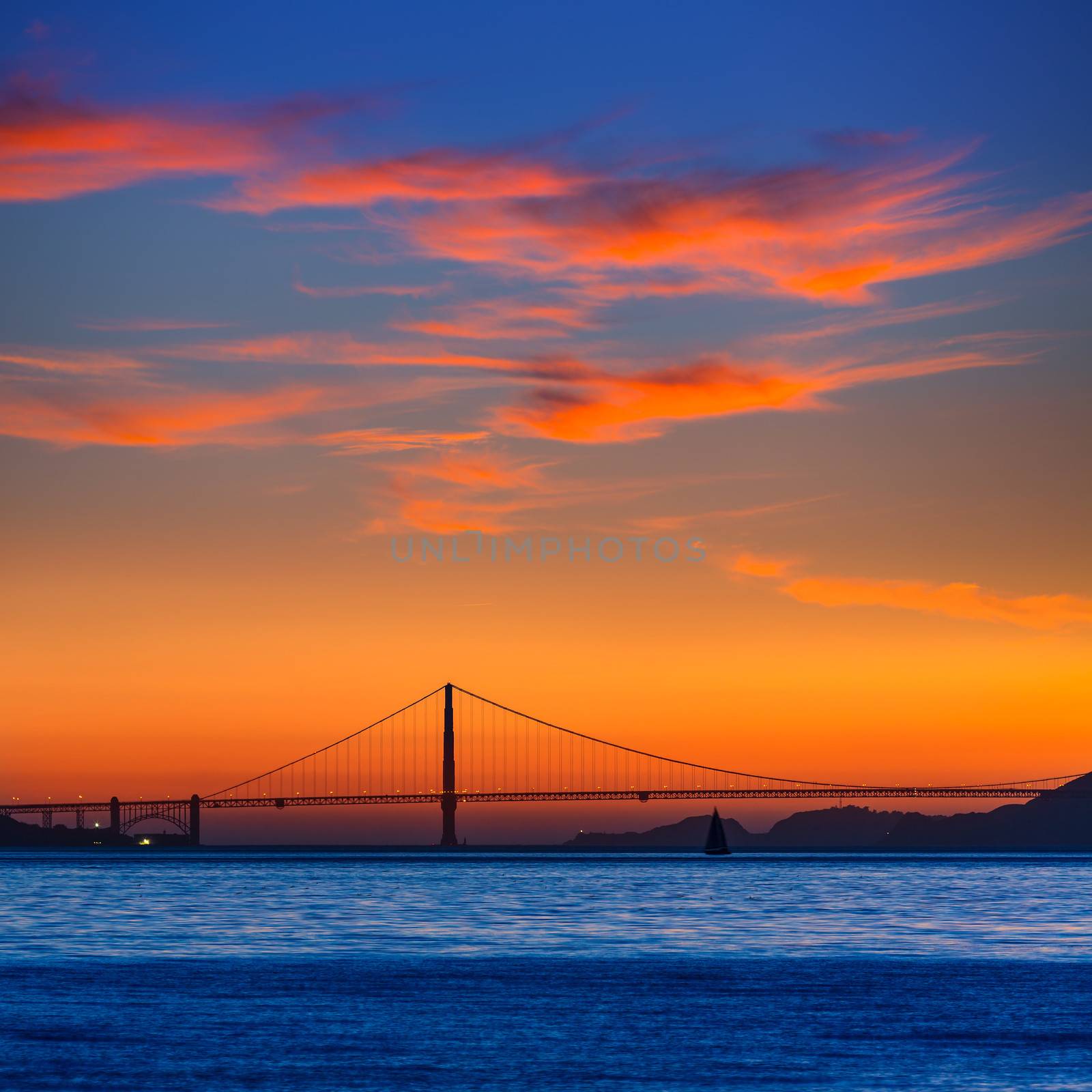 Golden Gate bridge sunset in San Francisco California by lunamarina