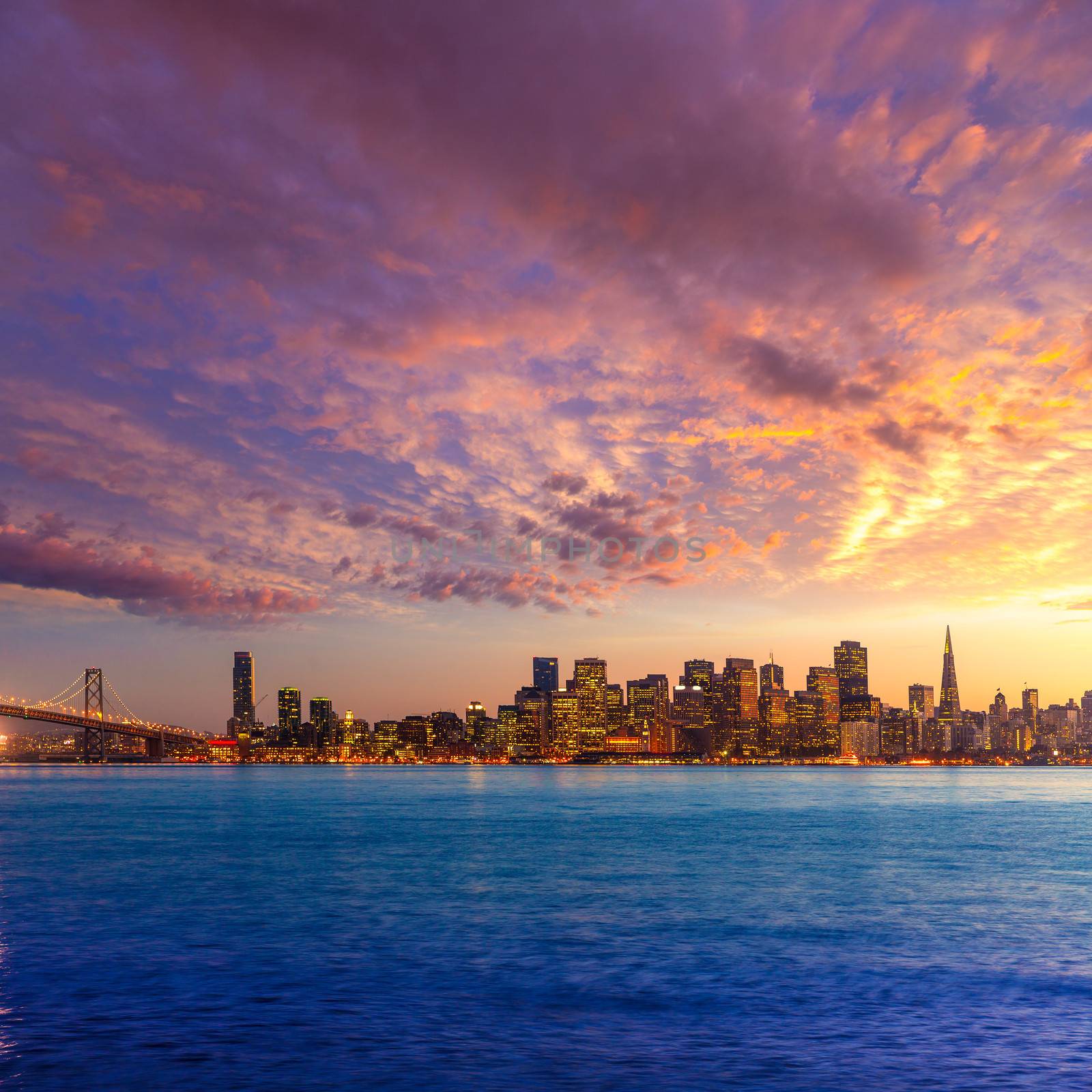 San Francisco sunset skyline California bay water reflection by lunamarina