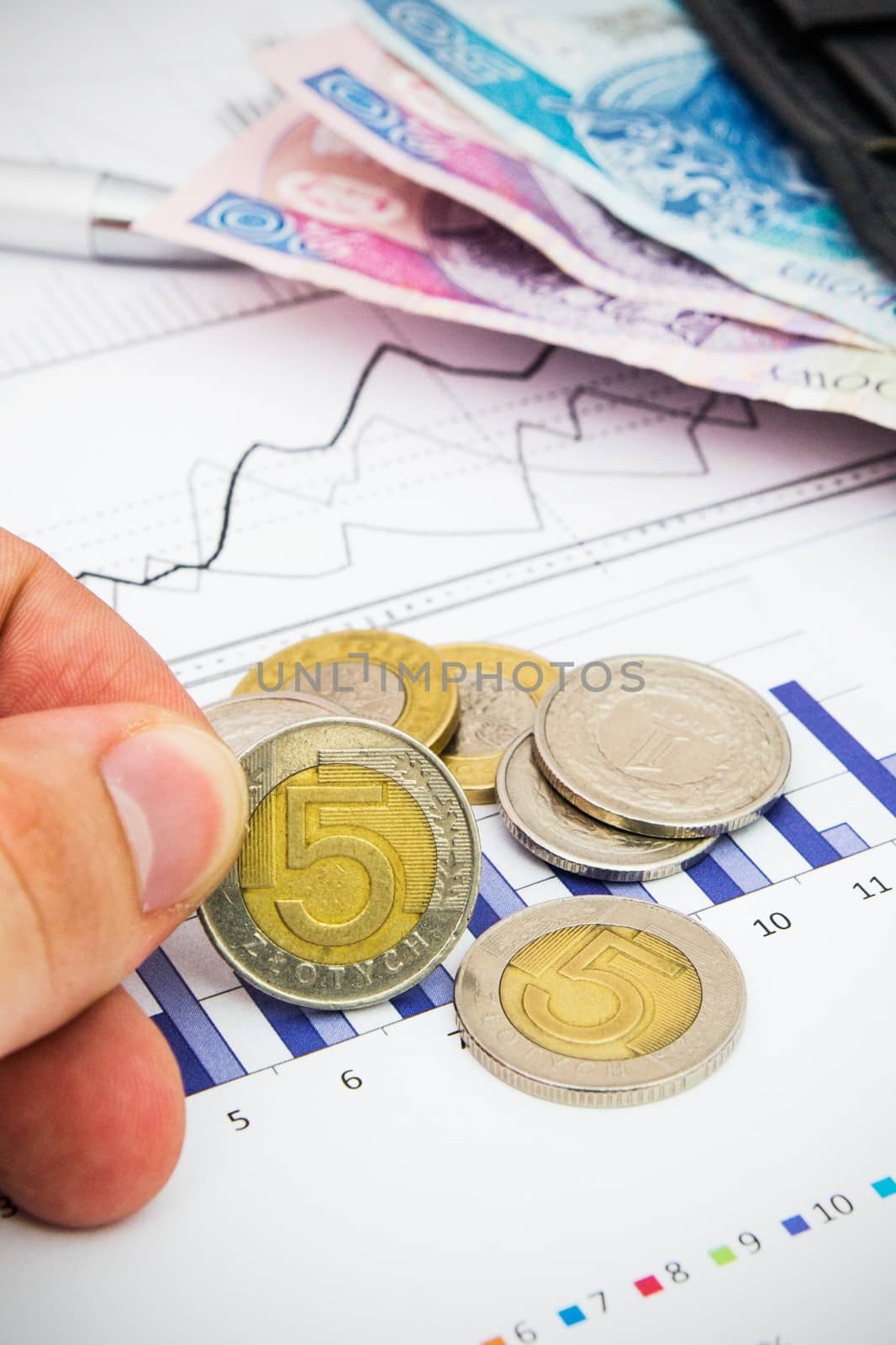 Polish coin in hand. Savings and banking concept