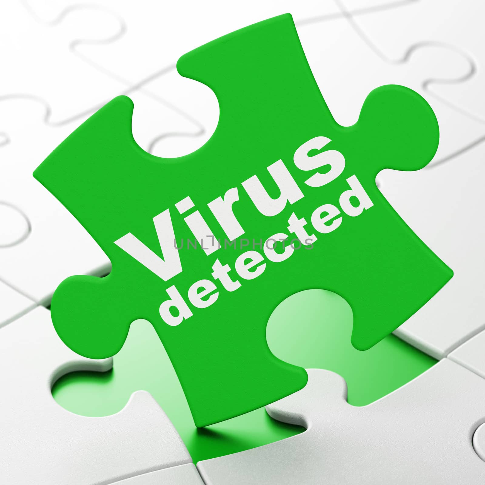 Privacy concept: Virus Detected on Green puzzle pieces background, 3d render