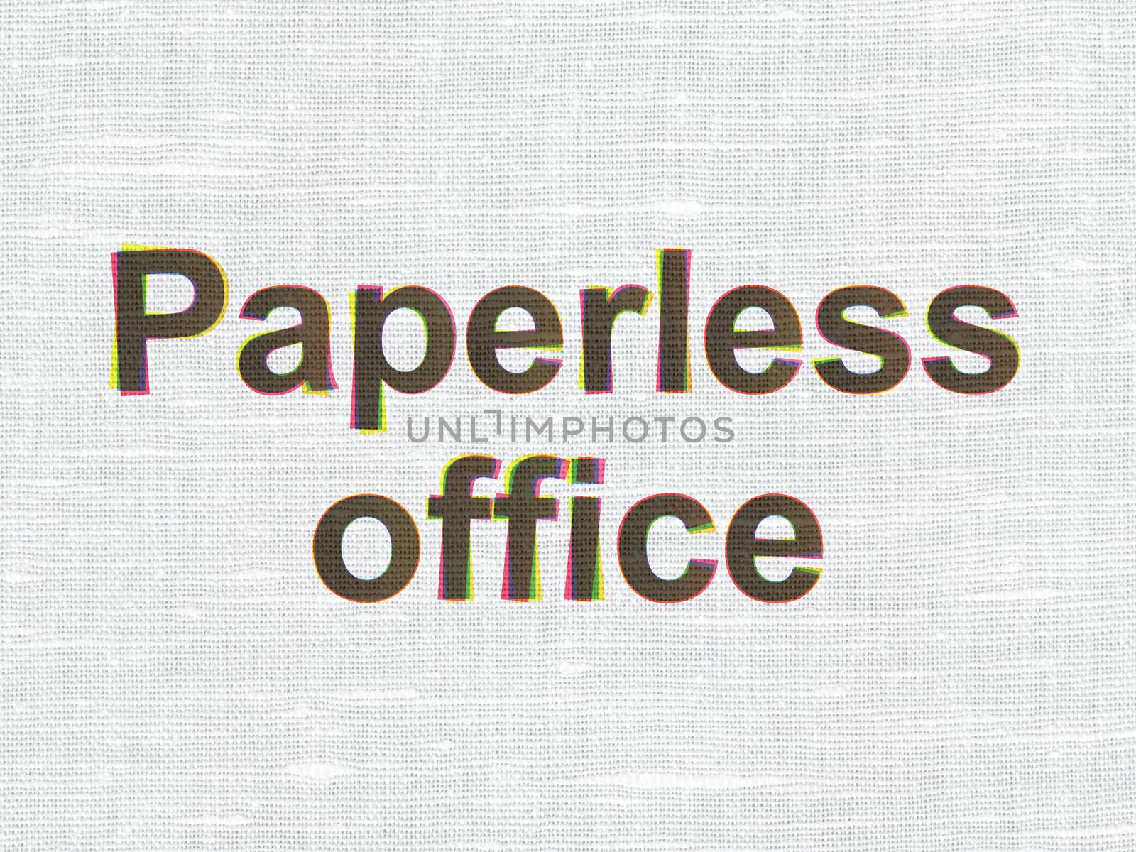 Finance concept: CMYK Paperless Office on linen fabric texture background, 3d render