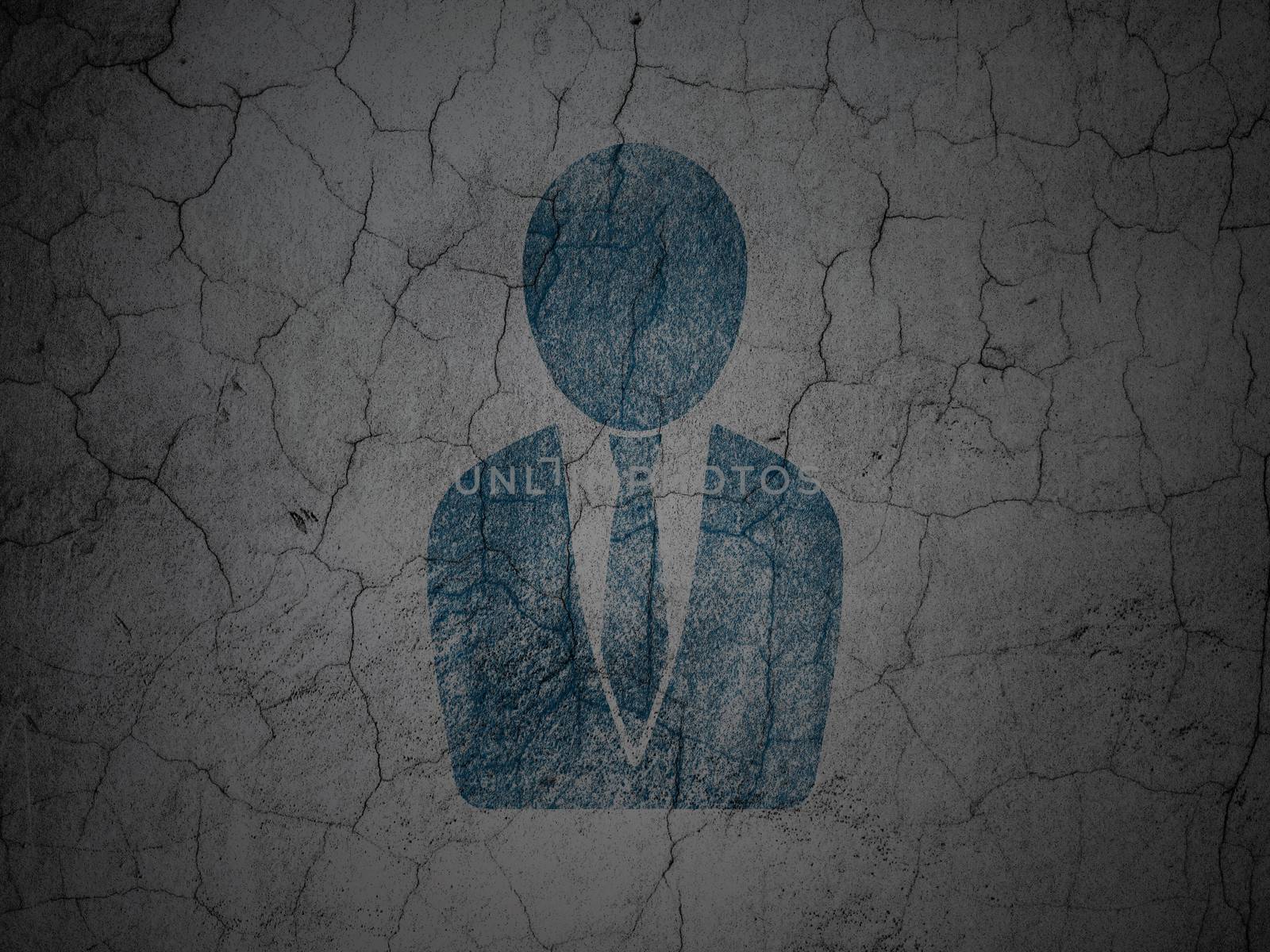 News concept: Blue Business Man on grunge textured concrete wall background, 3d render