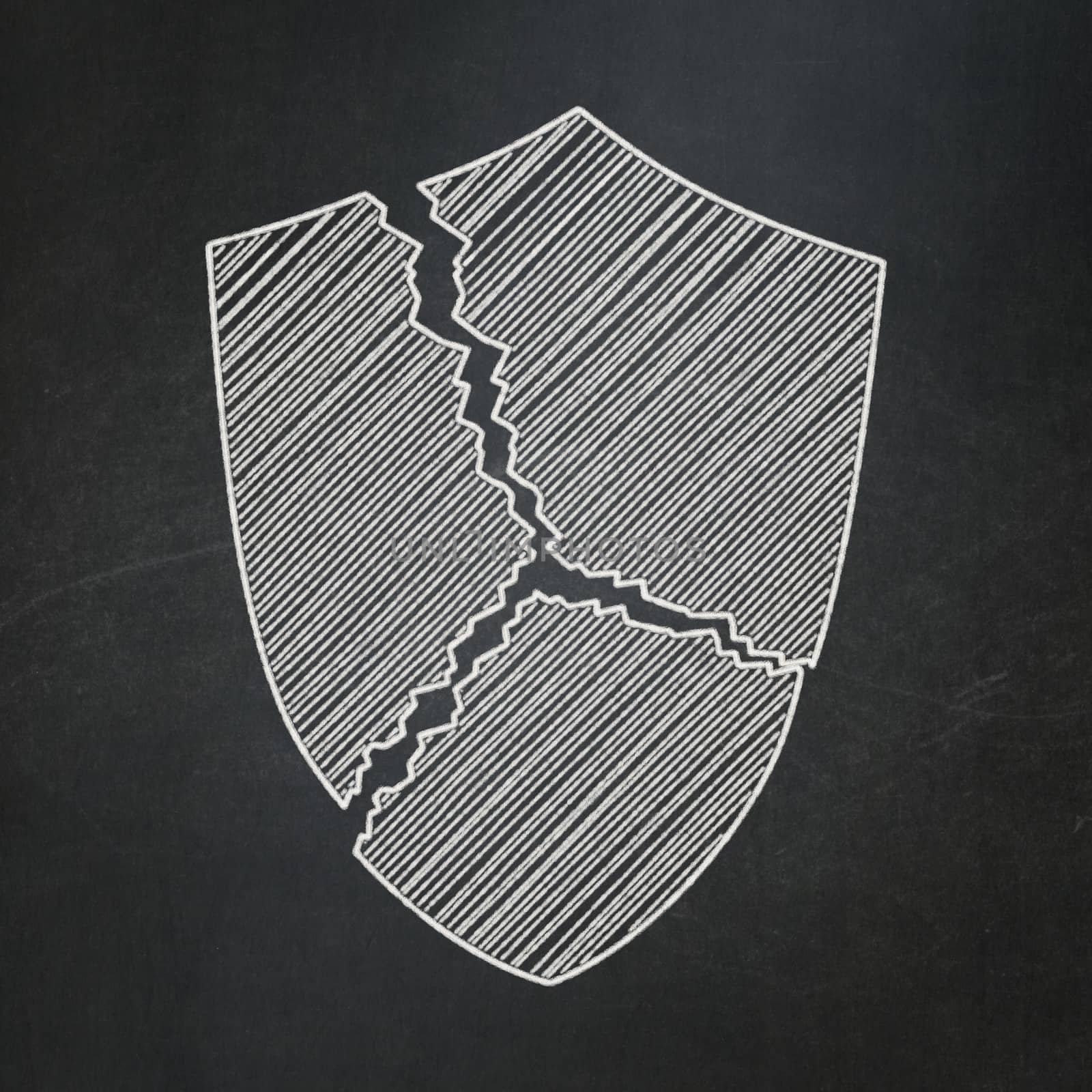 Privacy concept: Broken Shield on chalkboard background by maxkabakov