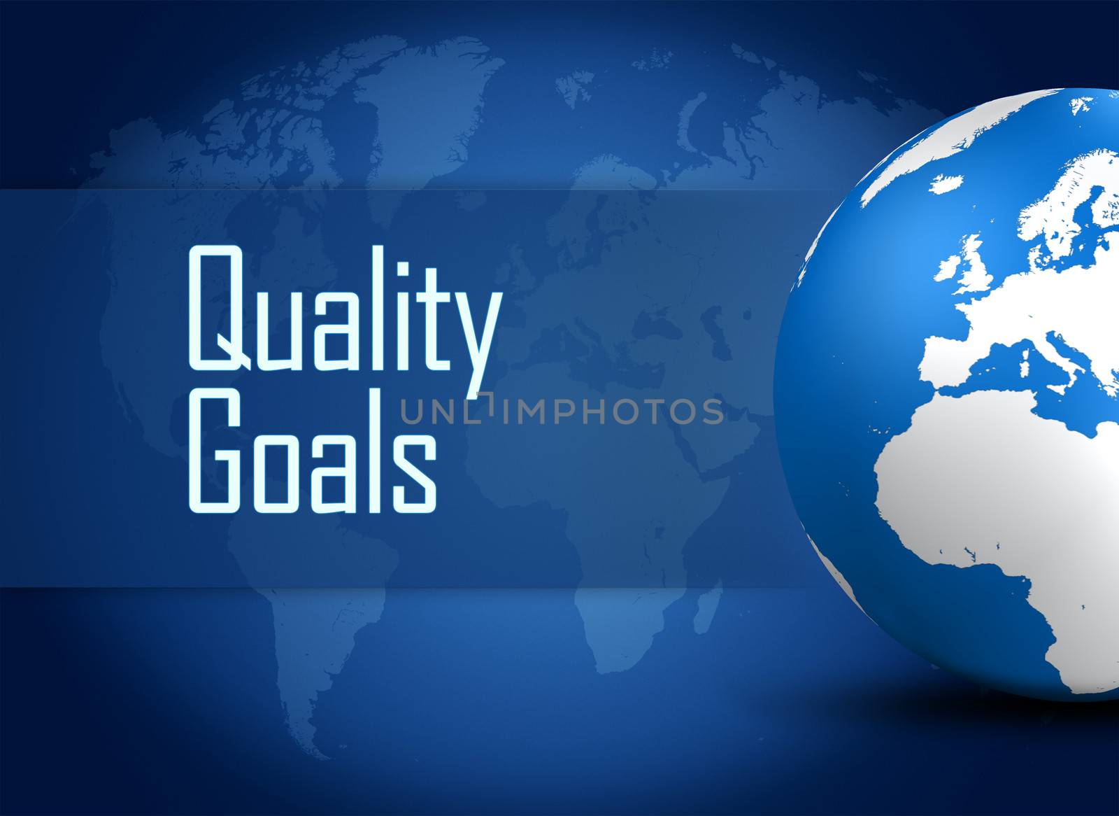 Quality Goals concept with globe on blue background