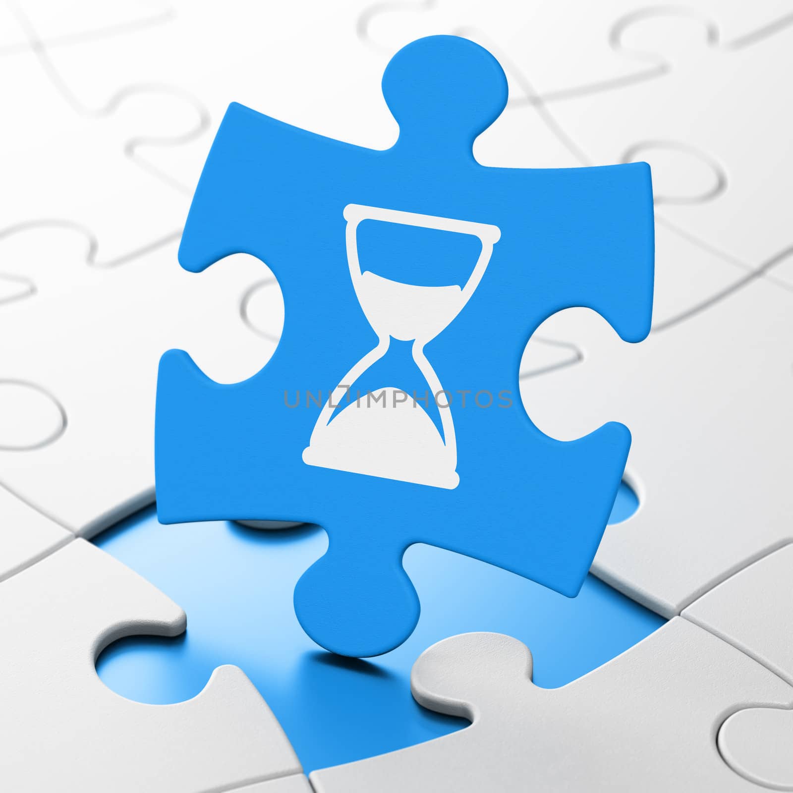 Time concept: Hourglass on puzzle background by maxkabakov