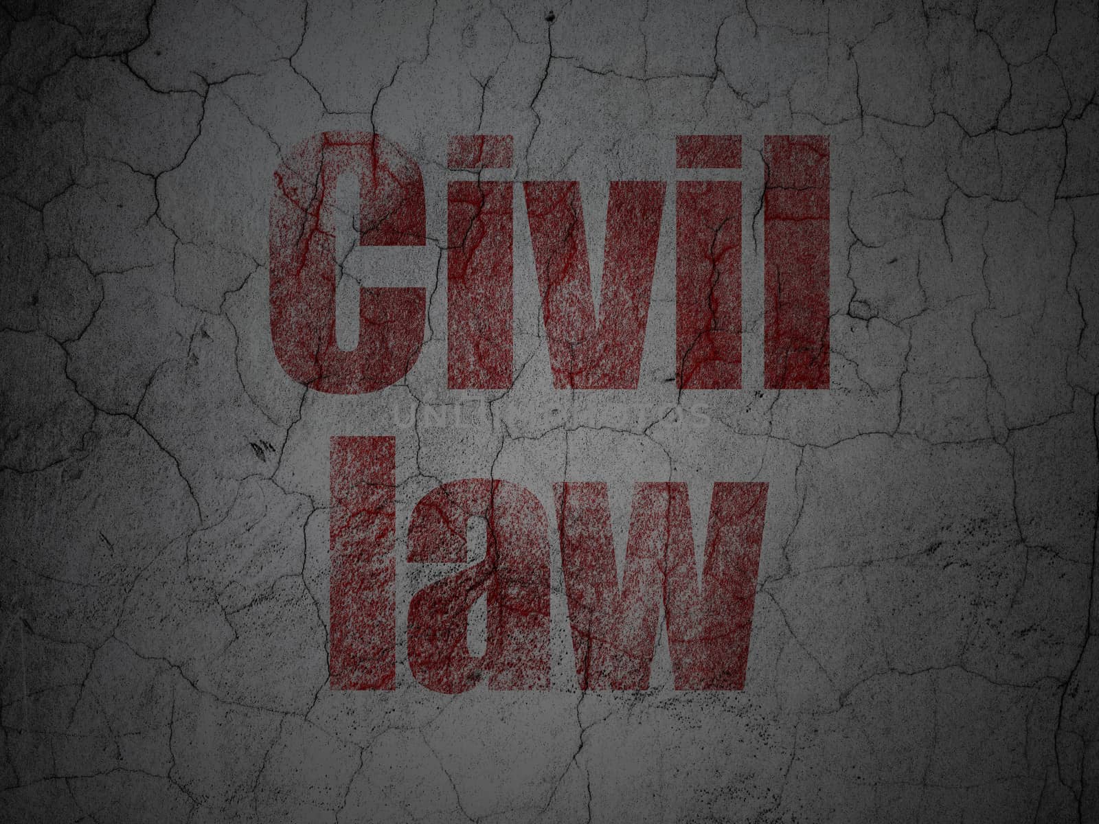 Law concept: Red Civil Law on grunge textured concrete wall background, 3d render