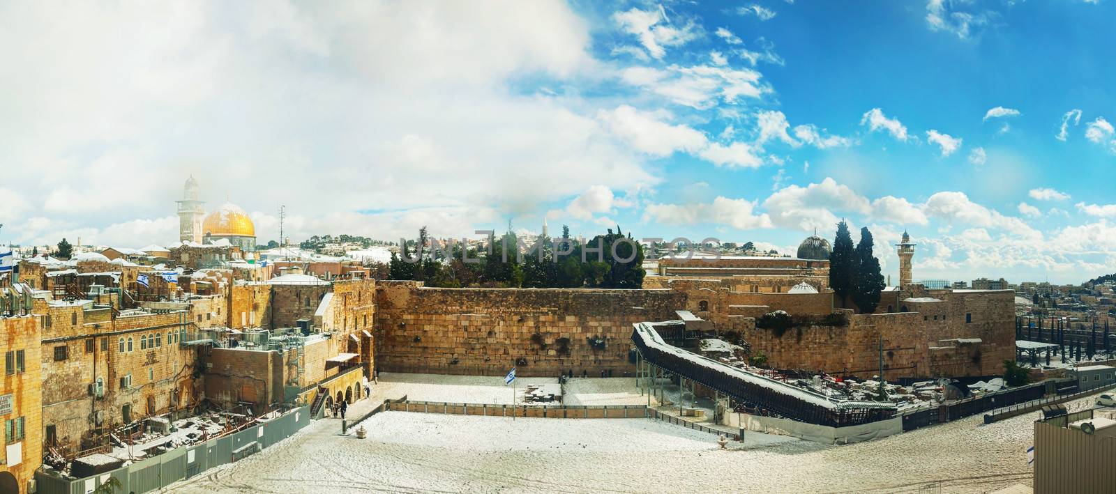 The Western Wall in Jerusalem, Israel om a sunny day after a snow storm