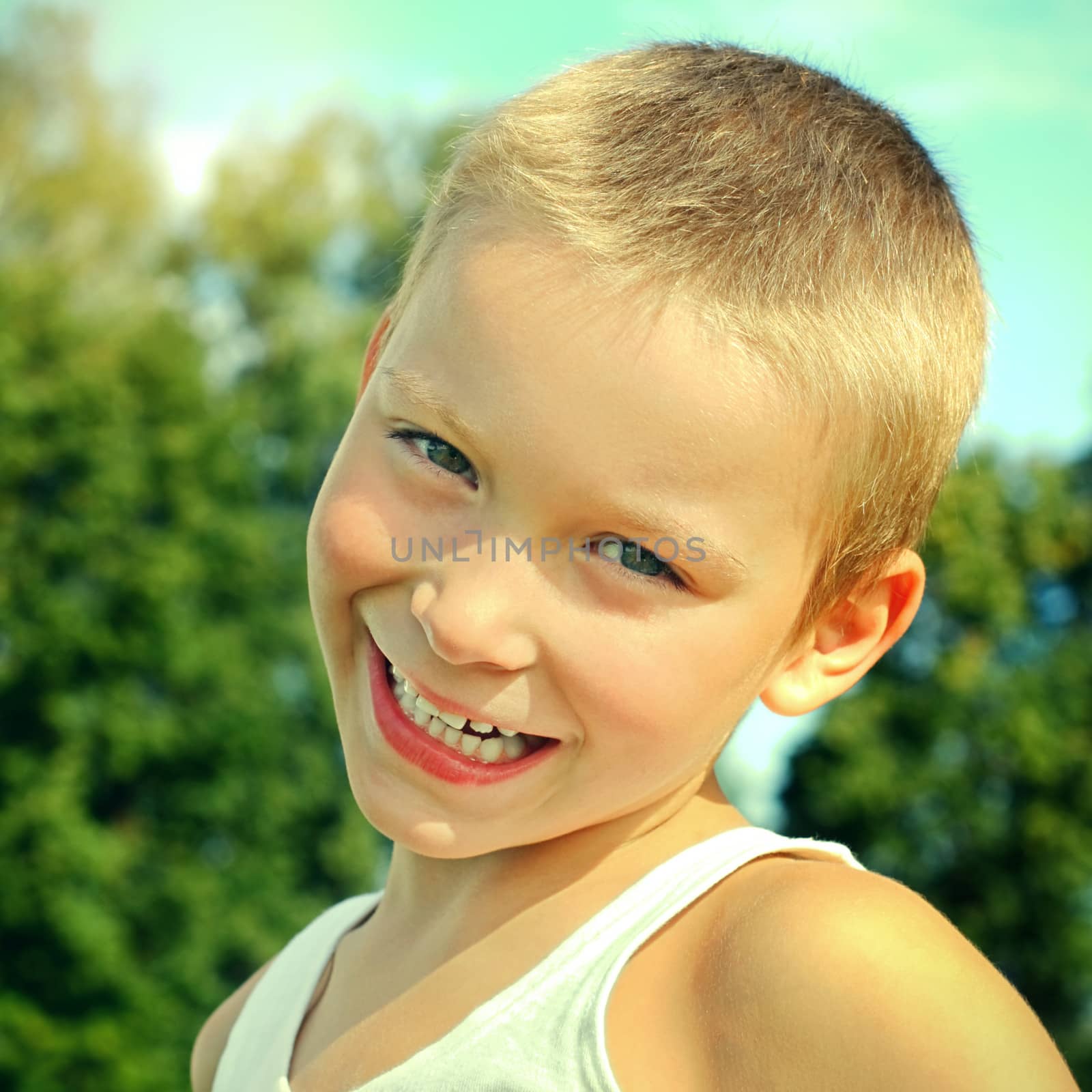 Toned Photo of the smiling Child Boy outdoor