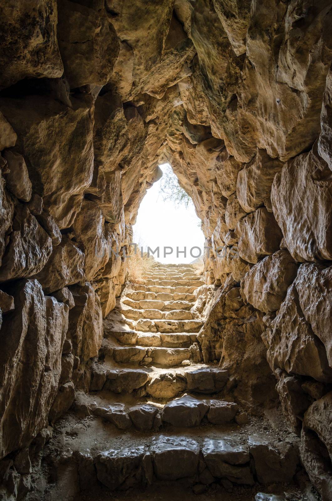 Exit from Mycenaean water tank reminds of way out of underworld.