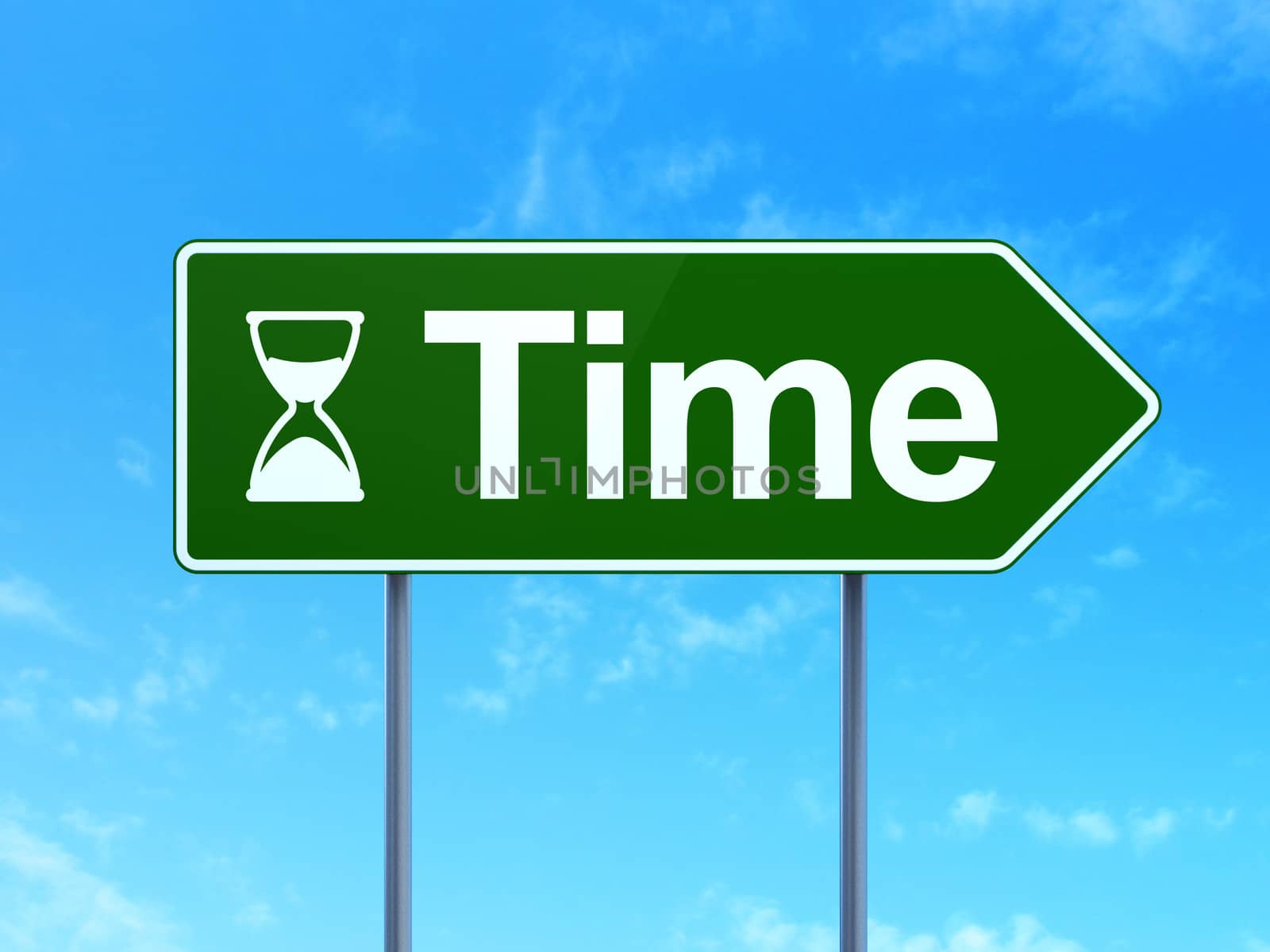 Timeline concept: Time and Hourglass on road sign background by maxkabakov