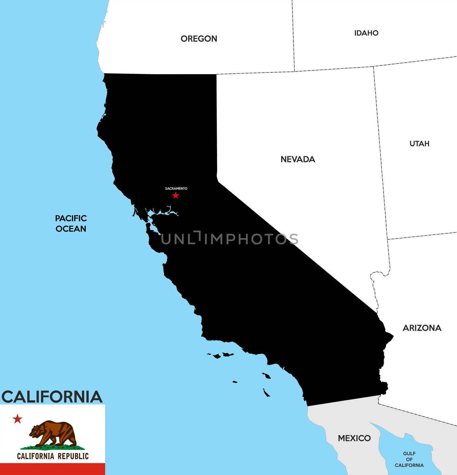 united states of america california republic black map with flag