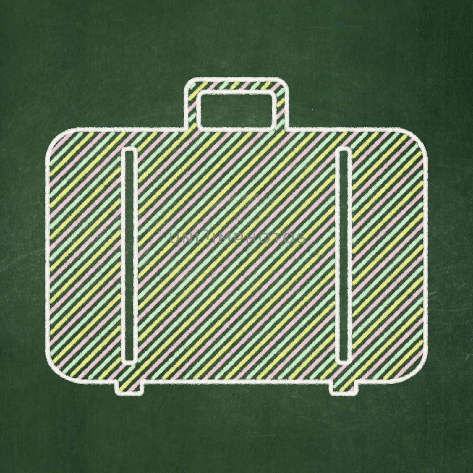 Travel concept: Bag icon on Green chalkboard background, 3d render