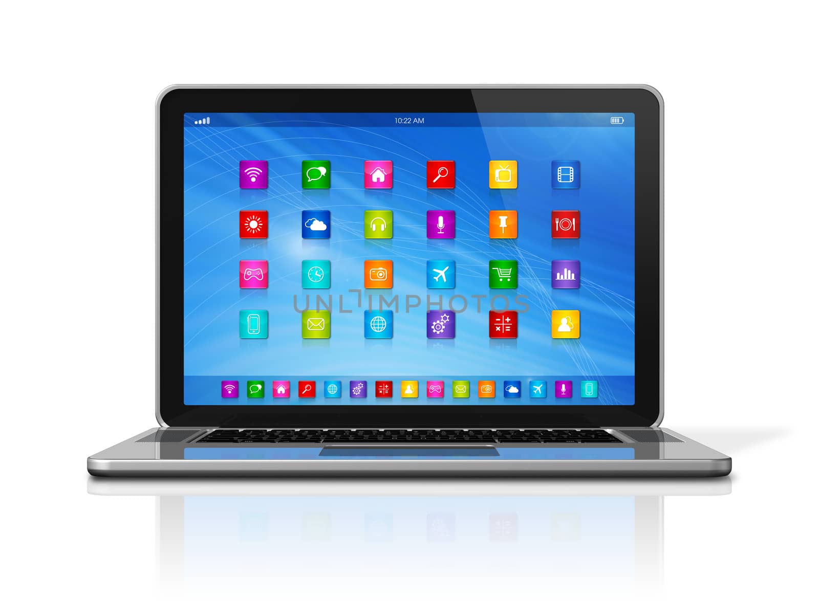 3D Laptop Computer - apps icons interface - isolated on white with clipping path