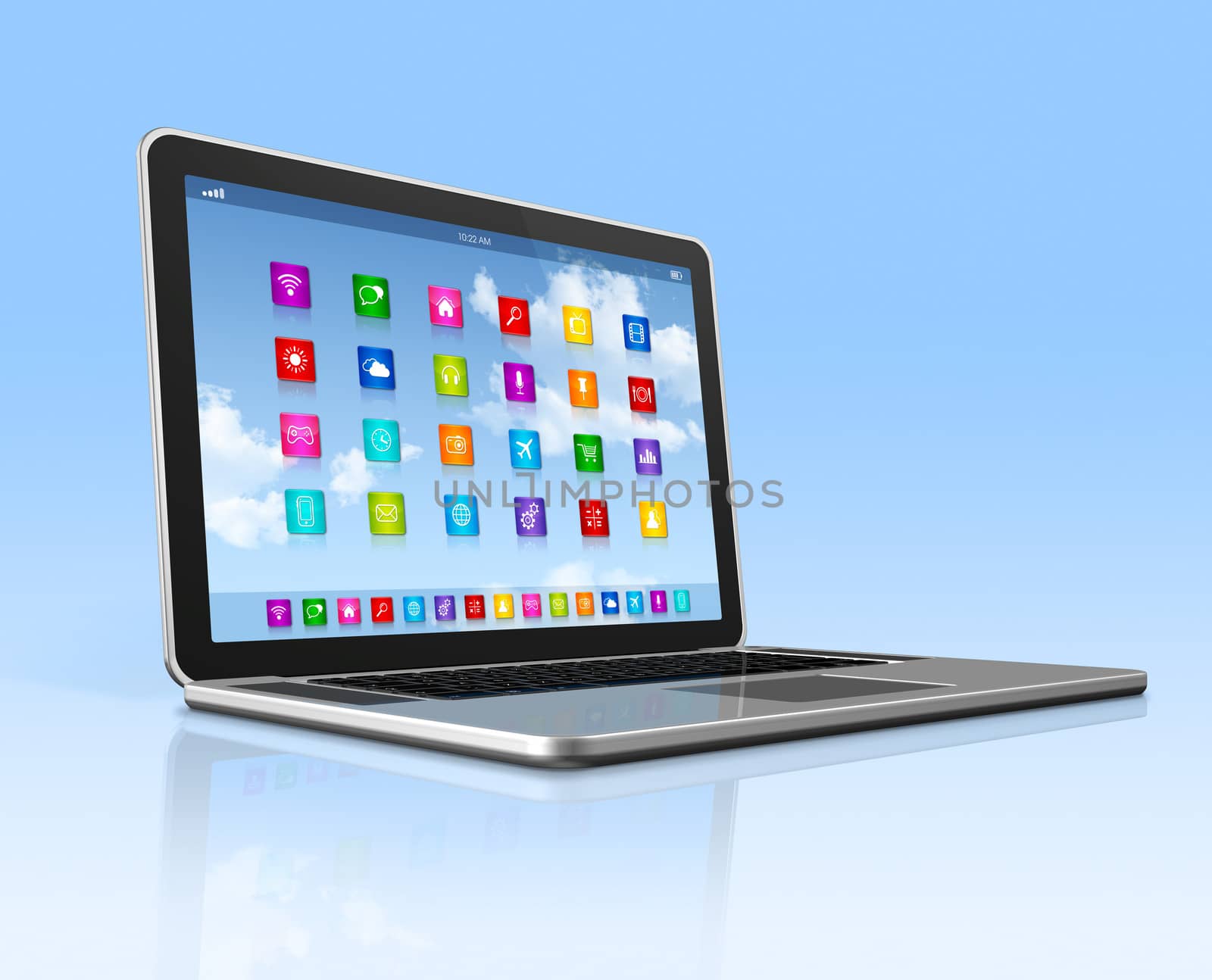 3D Laptop Computer - apps icons interface - isolated with clipping path