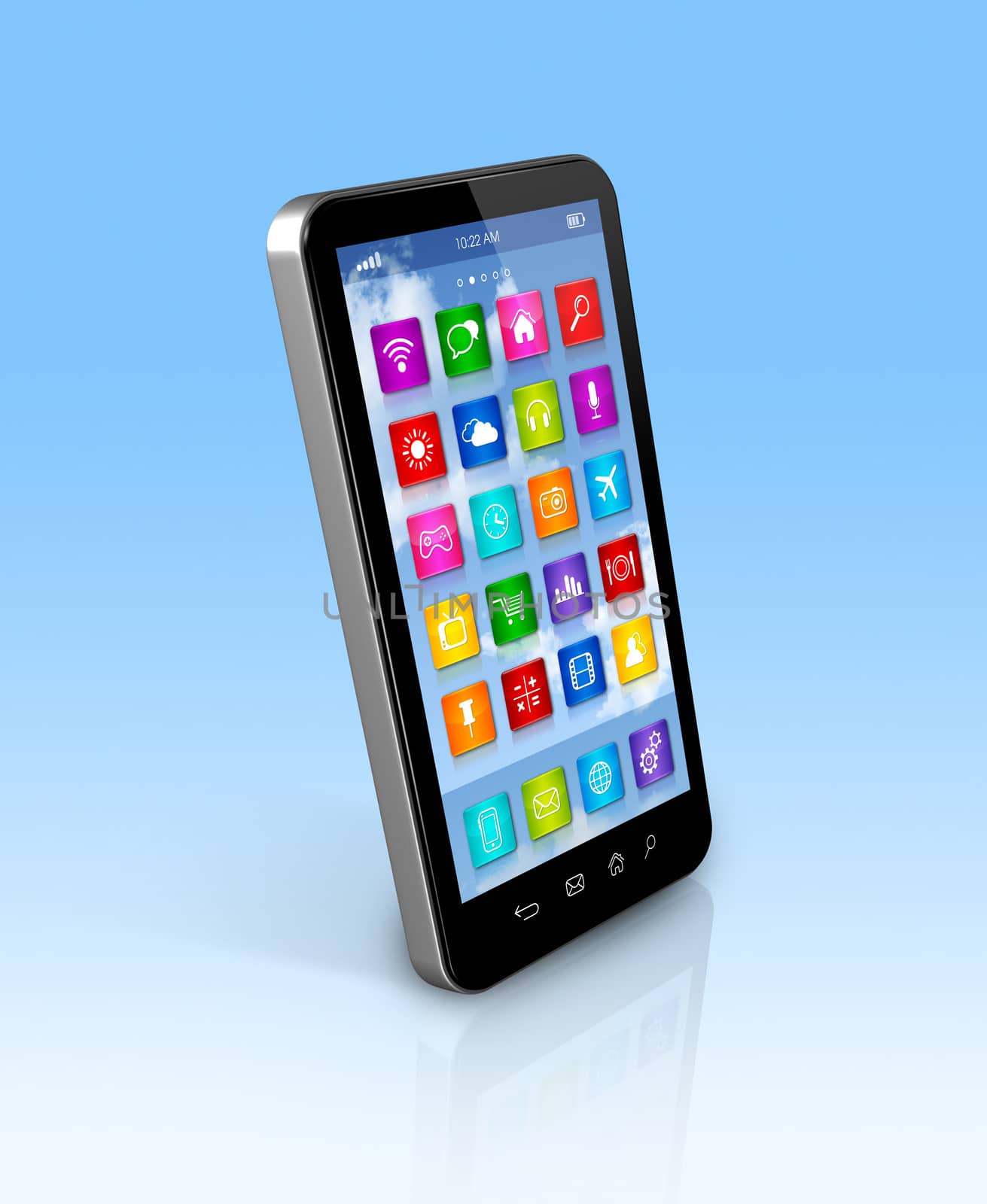 3D smartphone, mobile phone - apps icons interface - isolated with clipping path