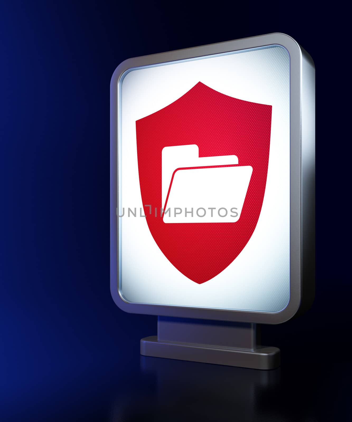 Business concept: Folder With Shield on advertising billboard background, 3d render