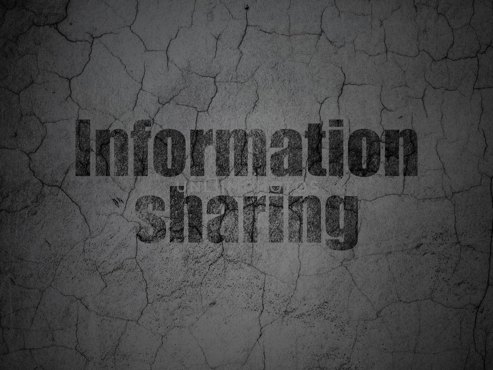 Information concept: Black Information Sharing on grunge textured concrete wall background, 3d render