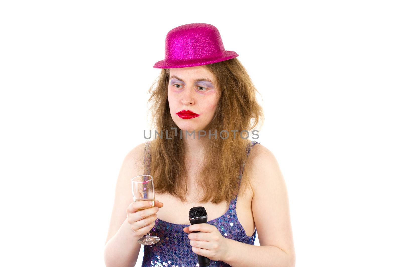 Drunken woman is afraid of singing something