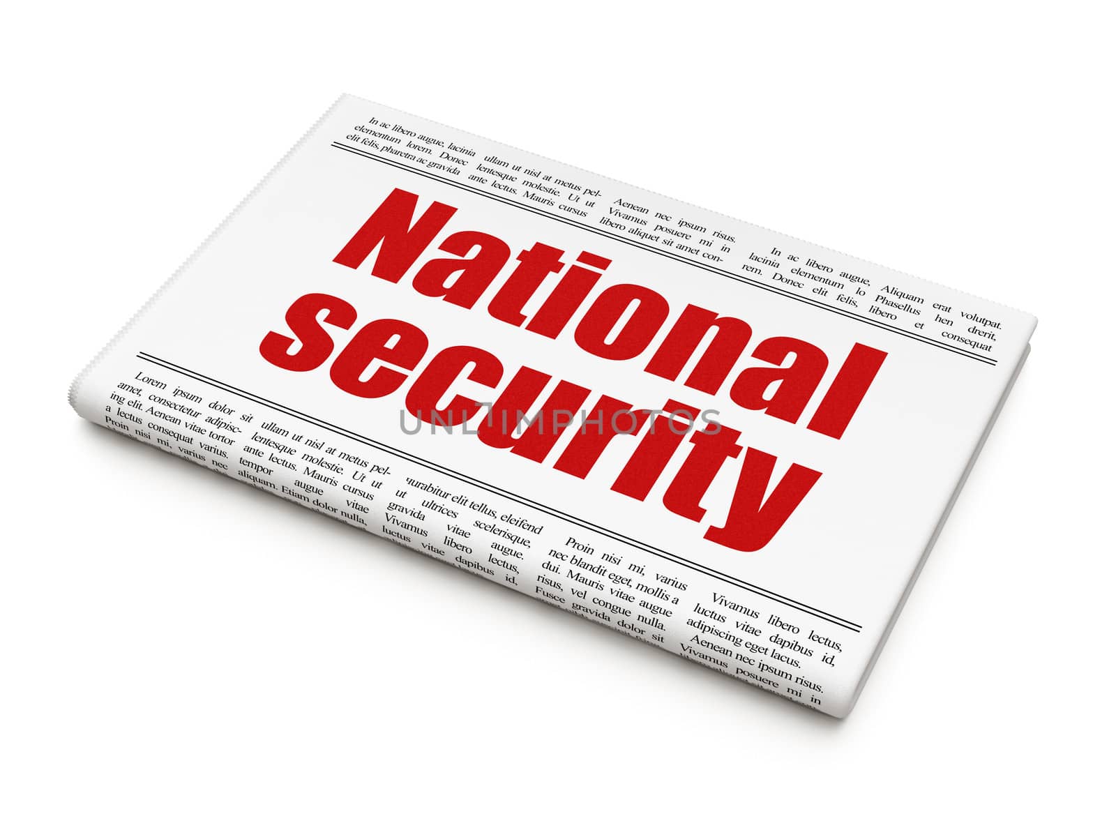 Protection concept: newspaper headline National Security on White background, 3d render
