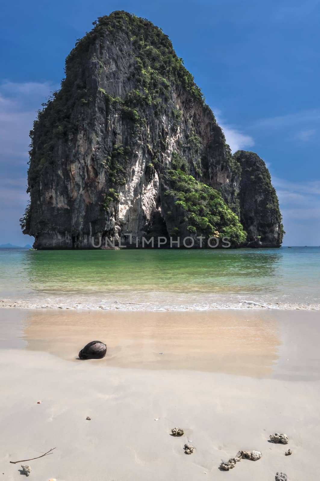 Coconut Island sea sand sun beach nature destination wallpaper and background for design at phra nang bay and railay bay krabi Thailand