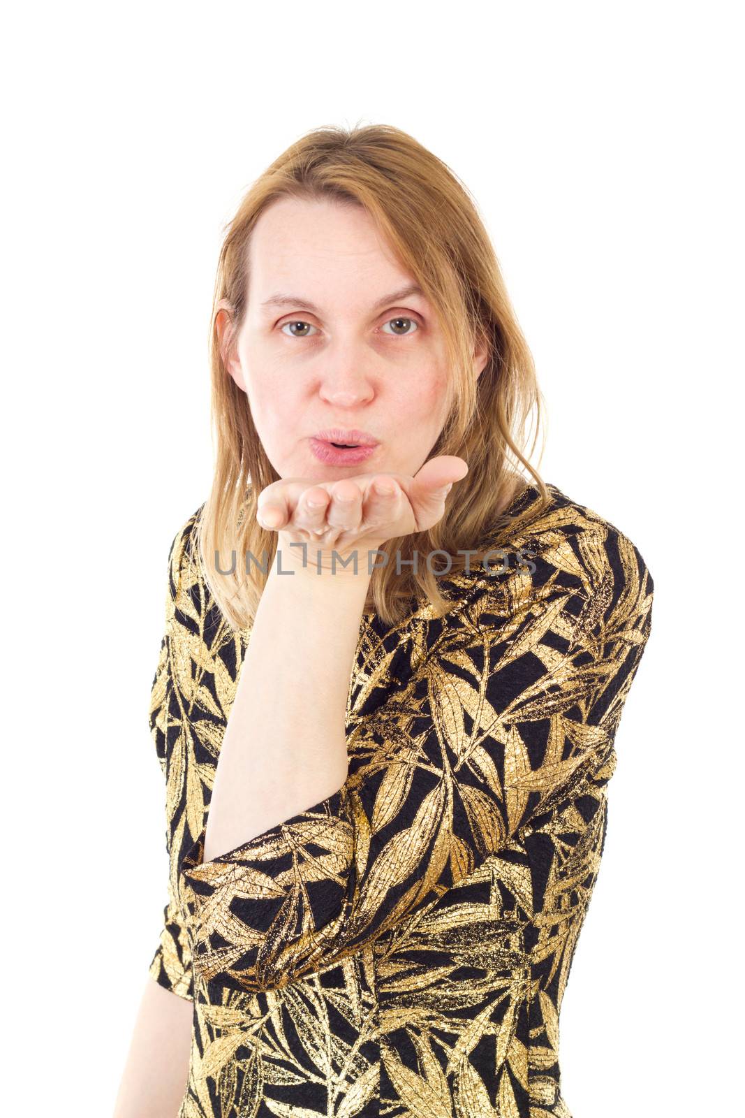 Elegant woman blowing kisses to her valentine