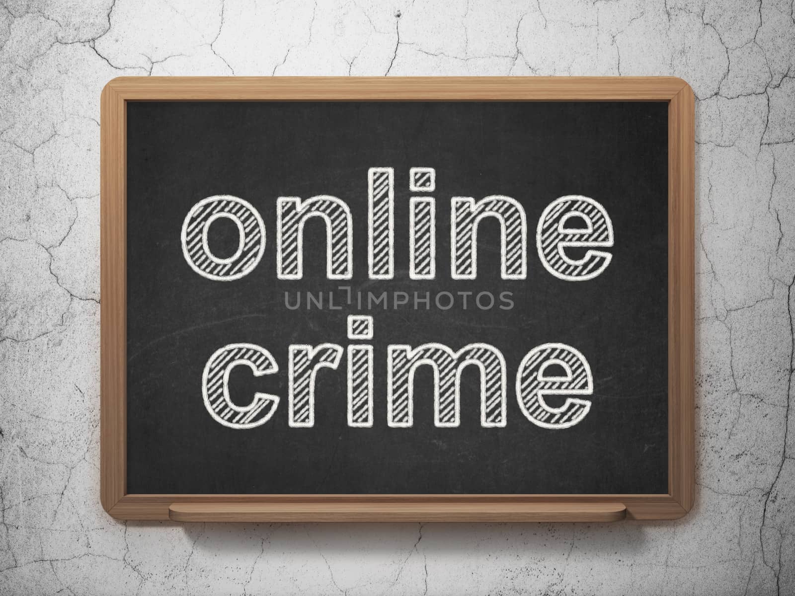 Protection concept: text Online Crime on Black chalkboard on grunge wall background, 3d render