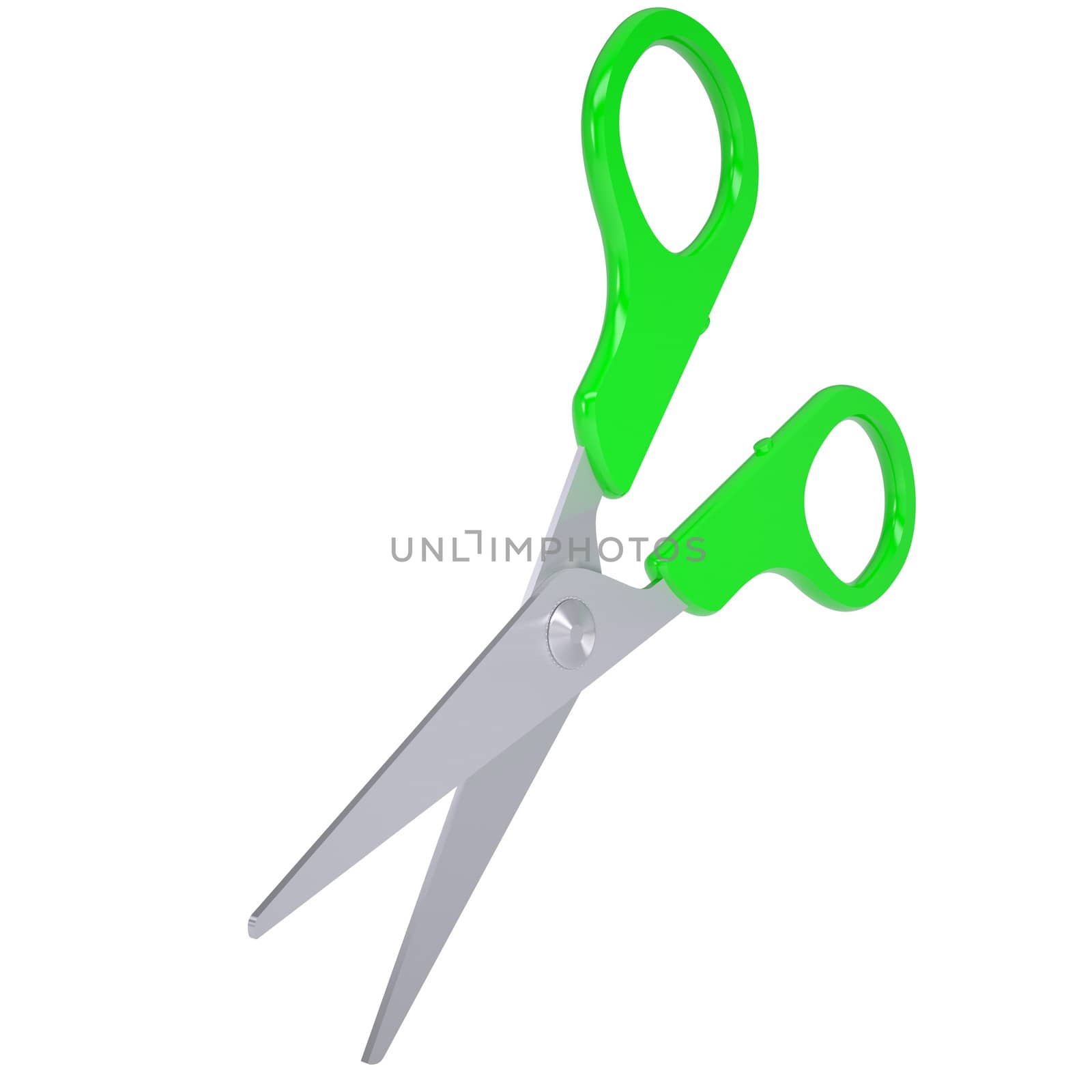 Scissors with green handles. Isolated render on a white background